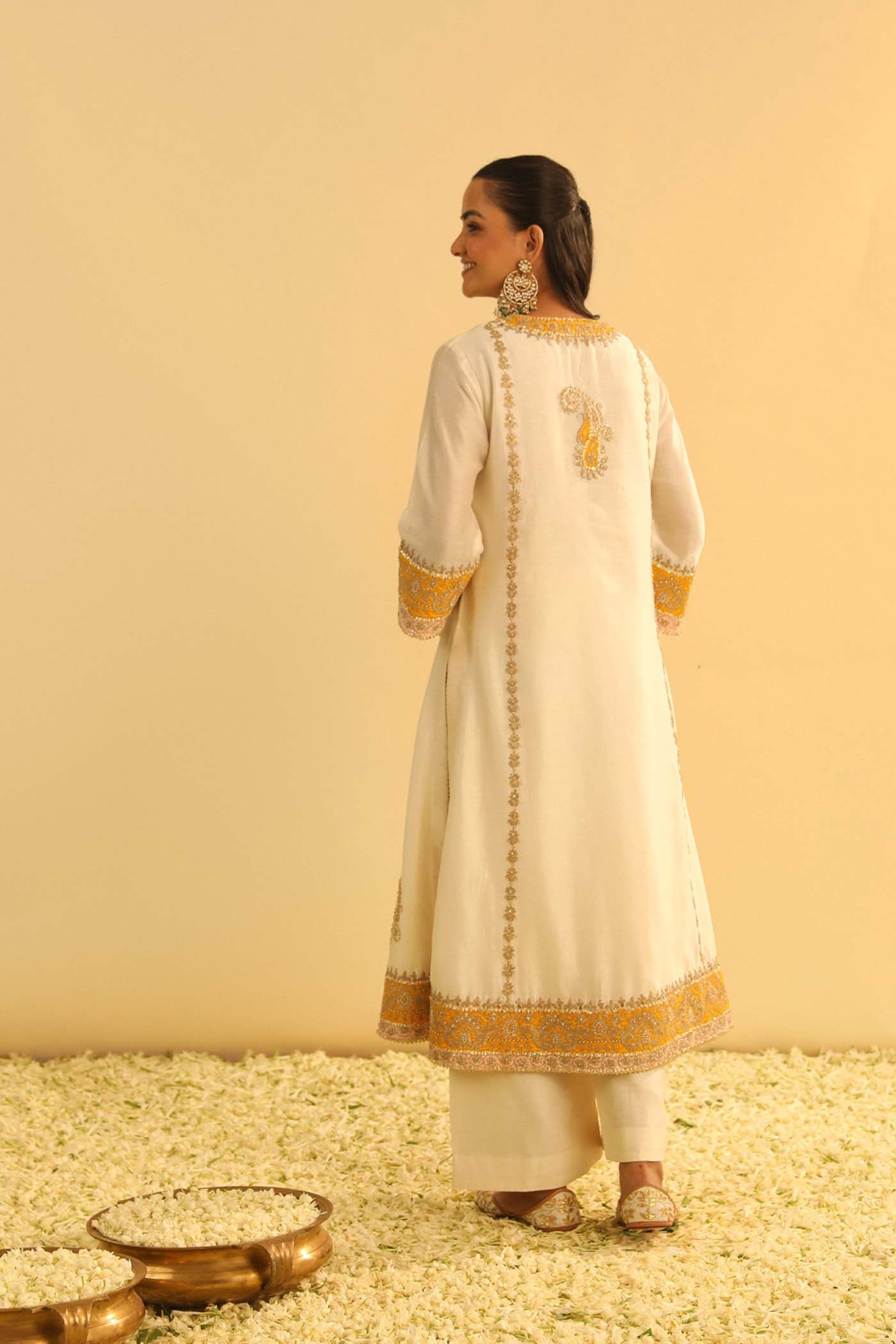 Upasana Ghai In Asmira - Daisy Ivory Long Kurta With Palazzo & Dupatta
