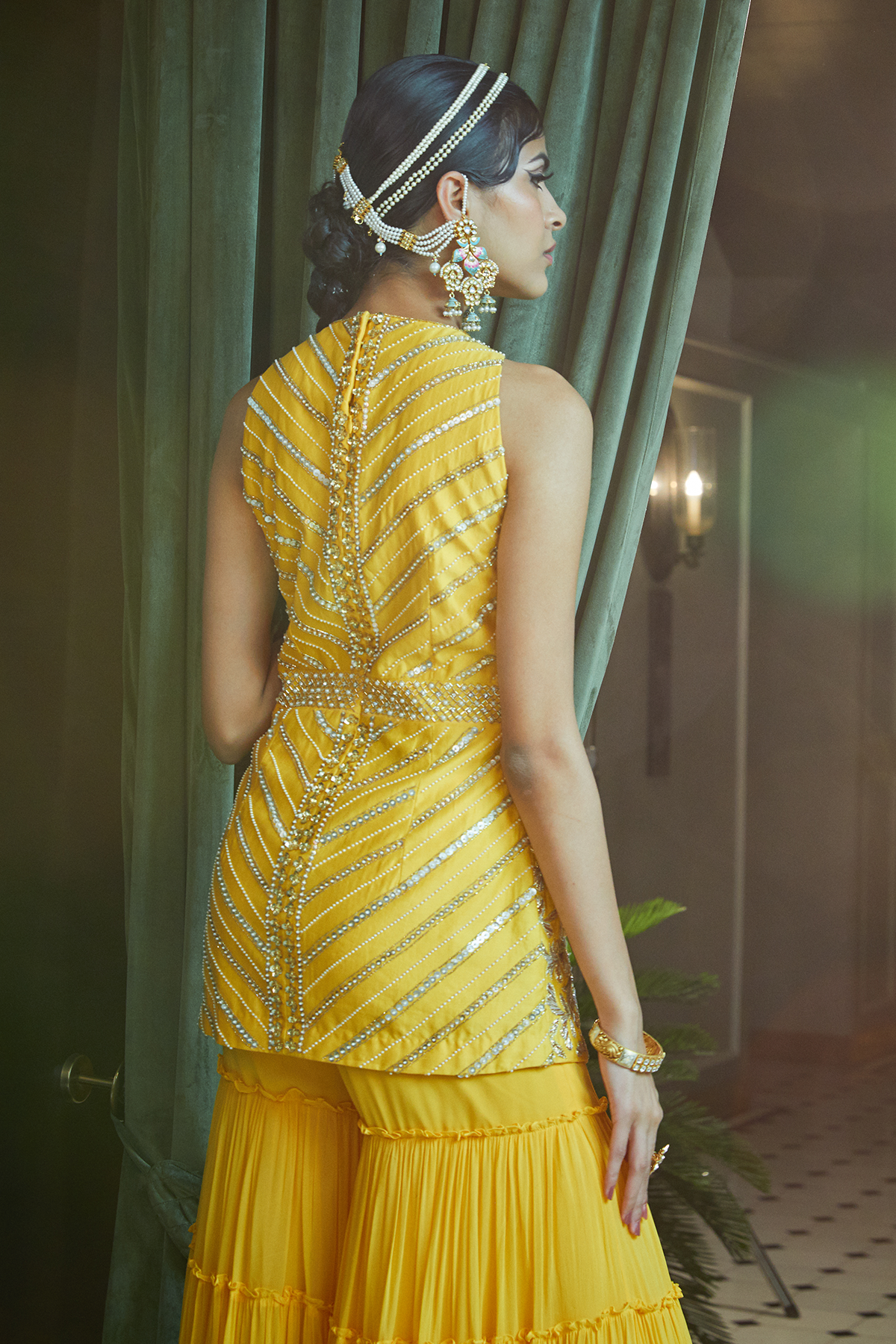 Mango Short Kurta And Tiered Sharara Pants With Dupatta Set