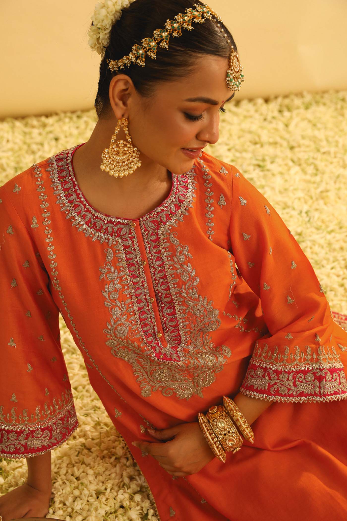 Mayra - Orange Long Kurta With Palazzo & Dupatta