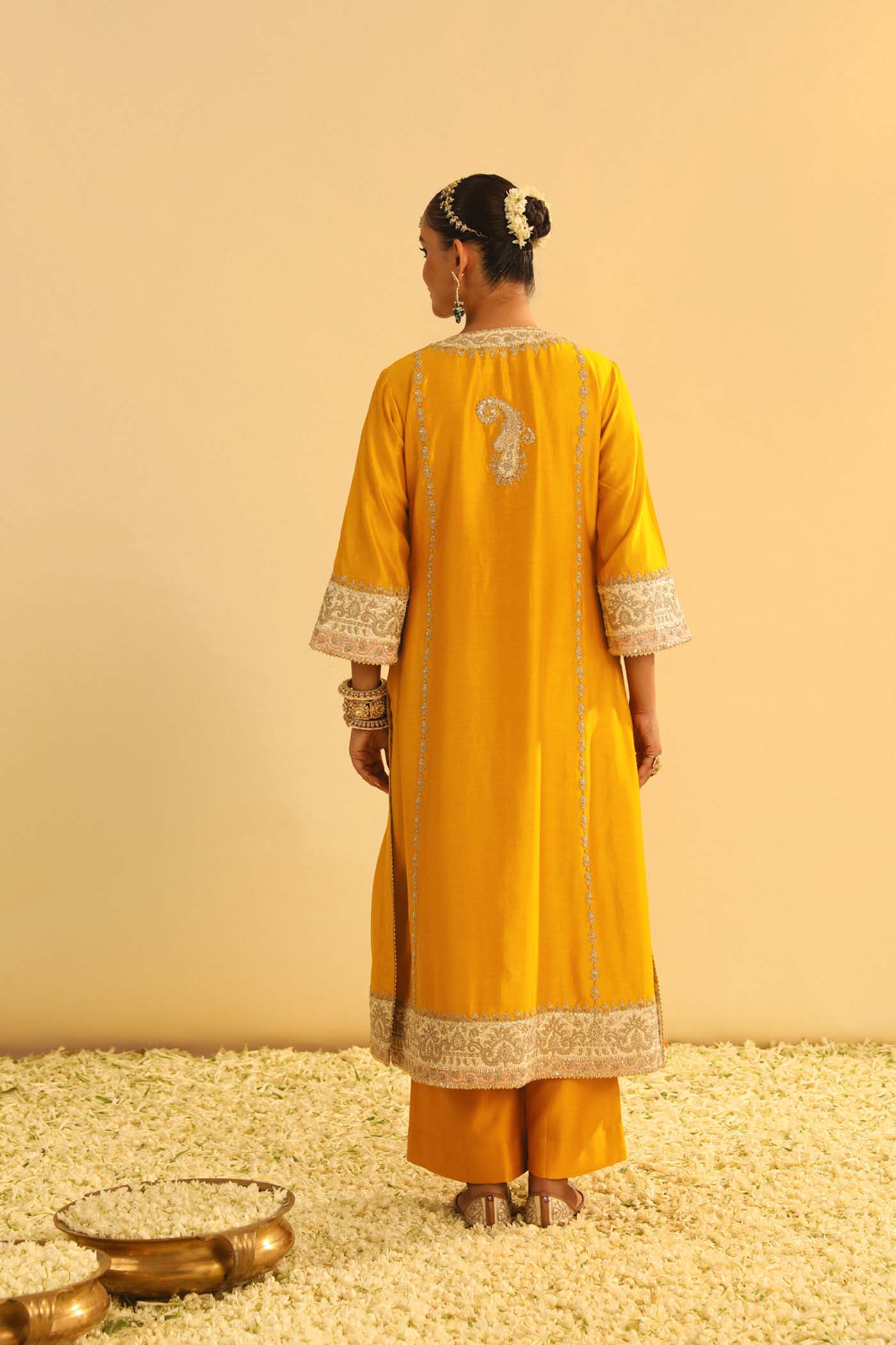 Asmira - Heirloom Mustard Long Kurta With Palazzo & Dupatta