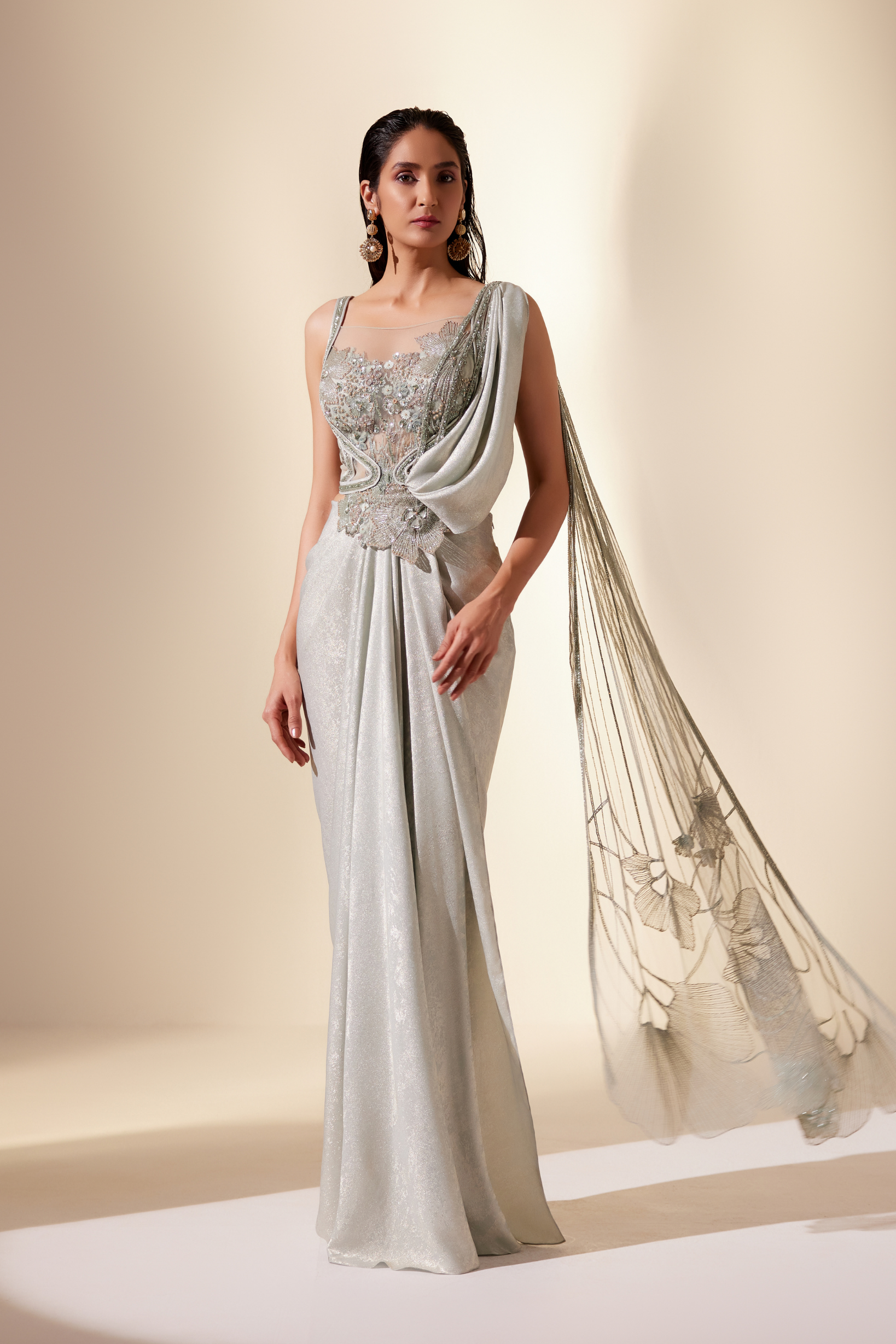 Aurora Mint Floral Saree