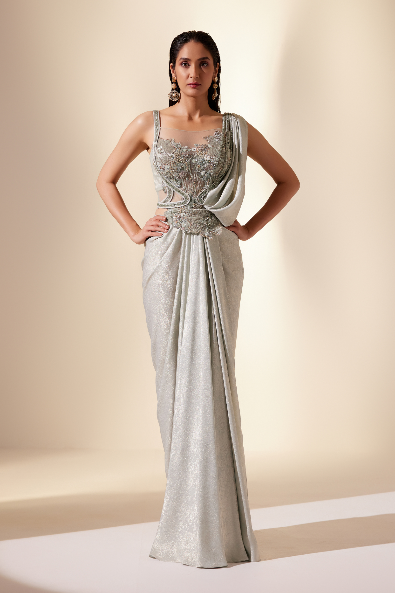 Aurora Mint Floral Saree