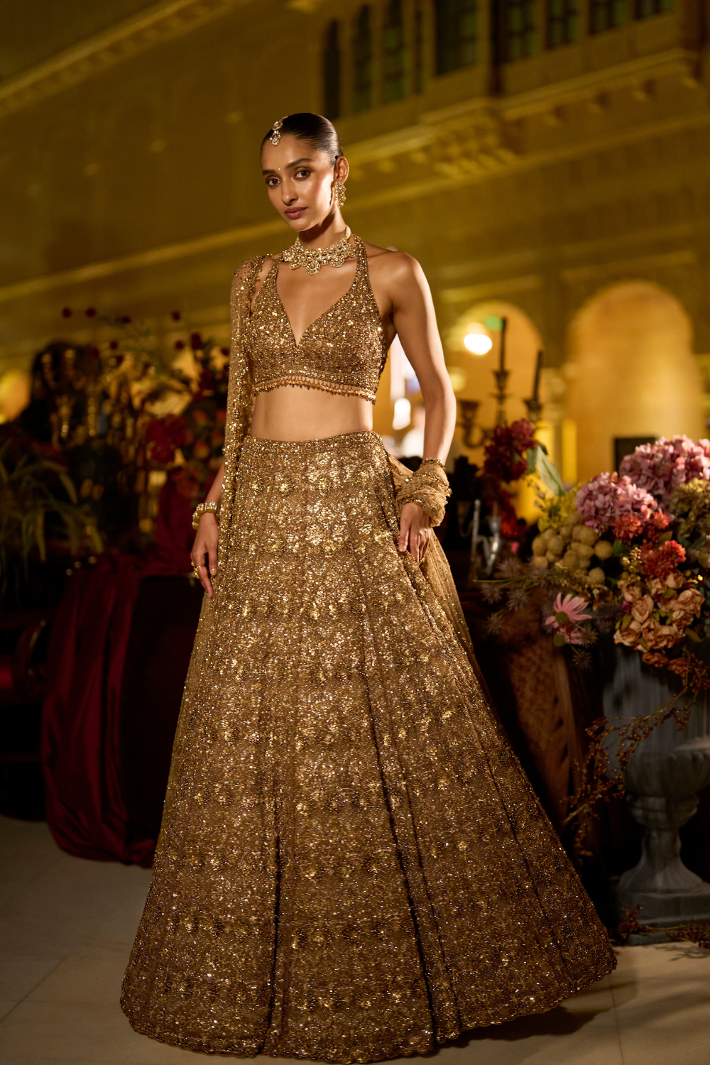 Antique Gold Sequin Lehenga Set