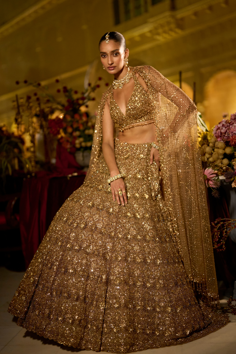 Antique Gold Sequin Lehenga Set