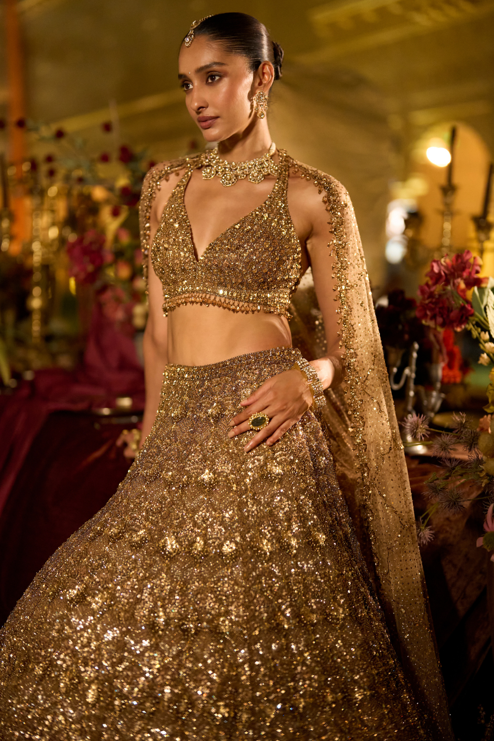 Antique Gold Sequin Lehenga Set