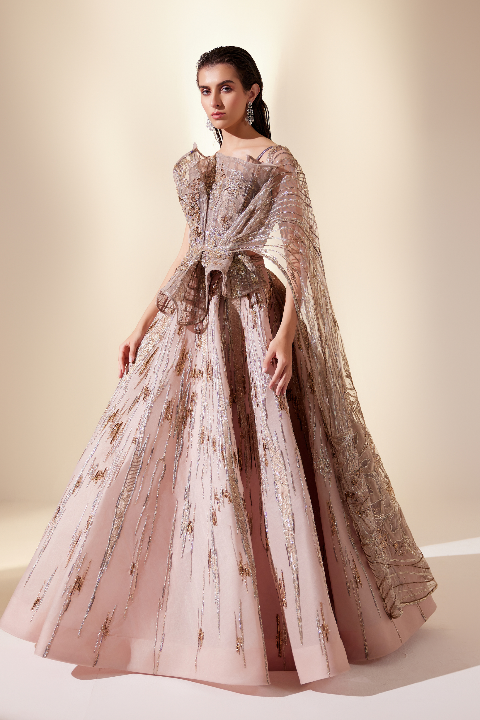 Peachy Cascade Lehenga Set