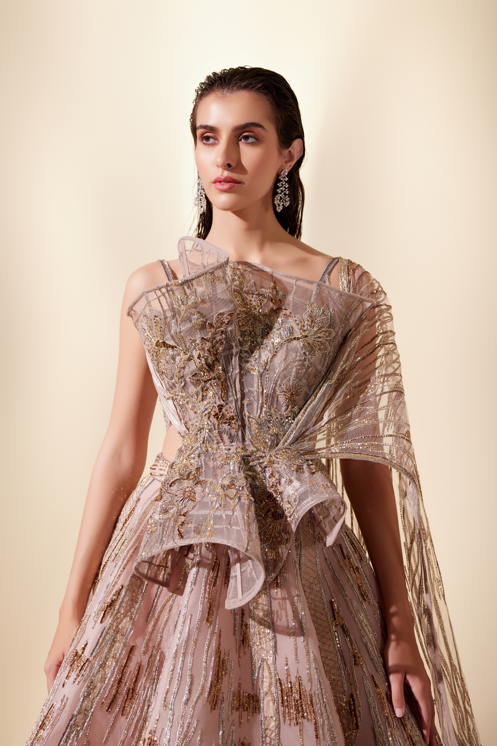 Peachy Cascade Lehenga Set