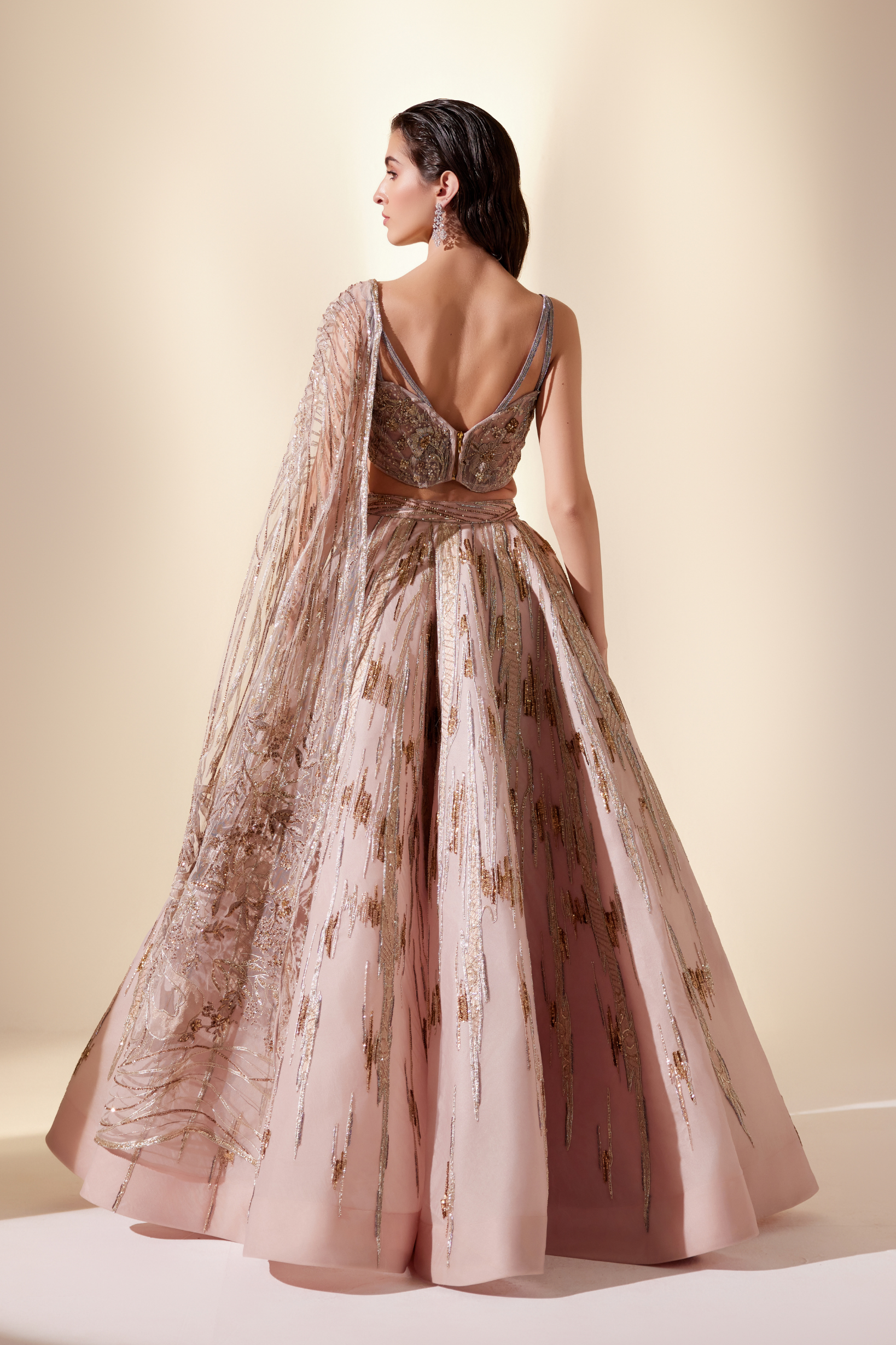 Peachy Cascade Lehenga Set