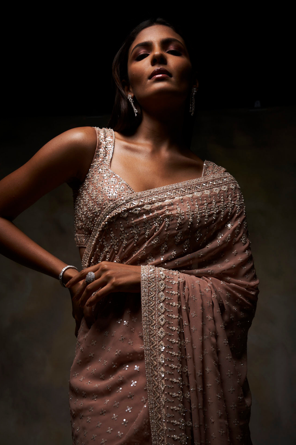 Peach Sequin Saree