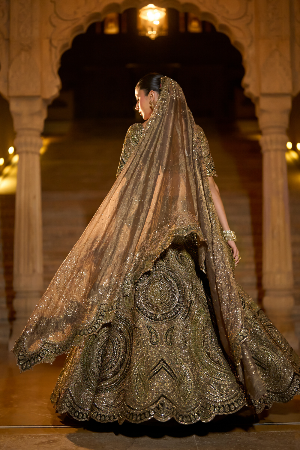 Moss Green Applique Lehenga Set