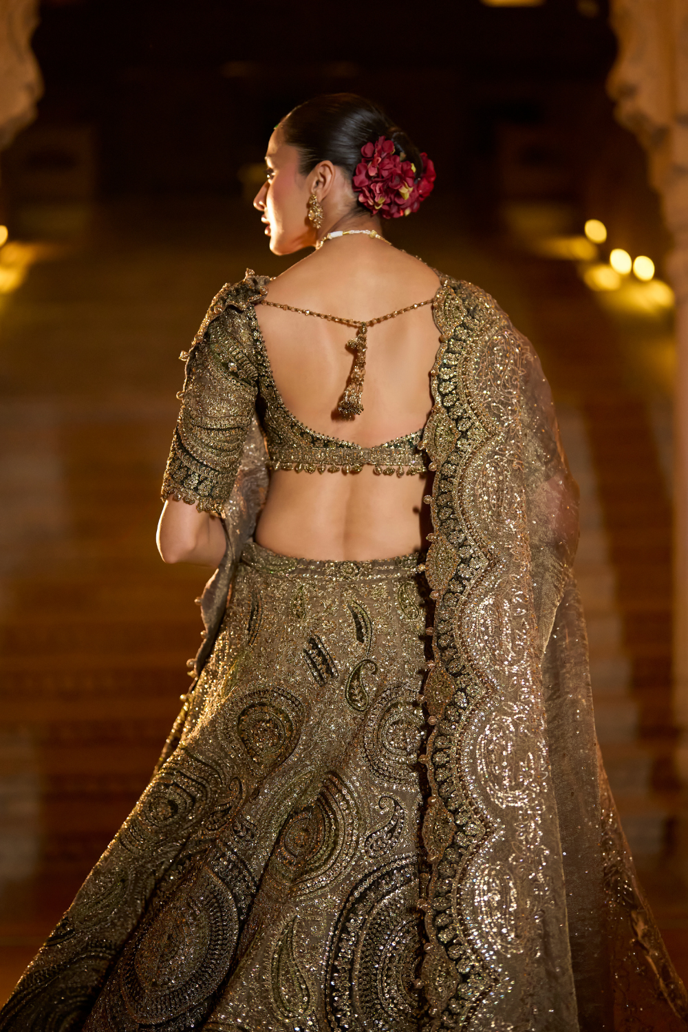 Moss Green Applique Lehenga Set