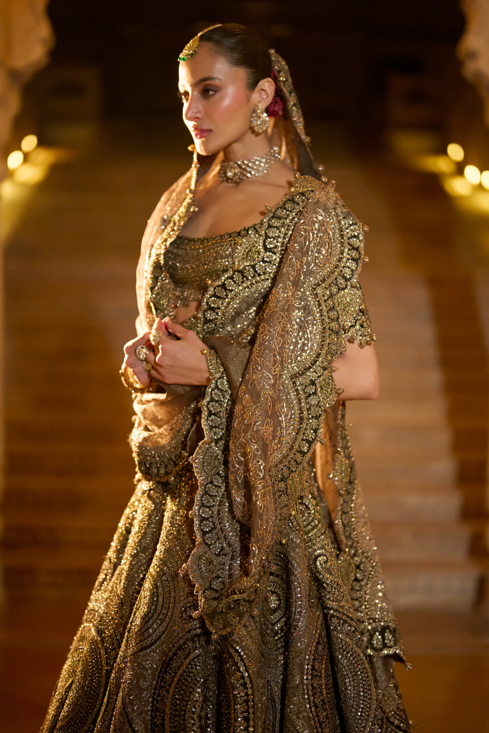 Moss Green Applique Lehenga Set