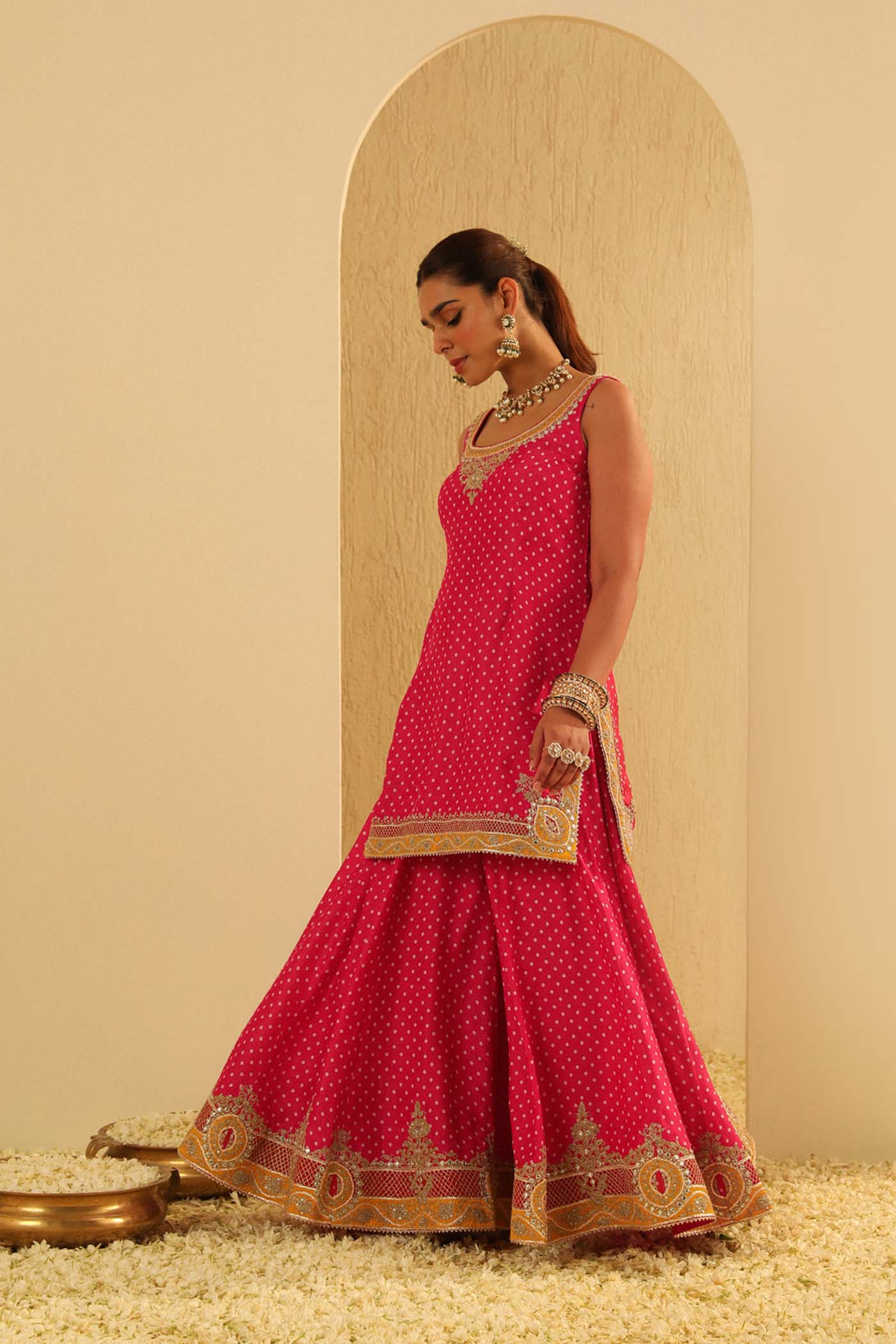 Tehreem - Rani Hotpink Kurta With Sharara And Dupatta