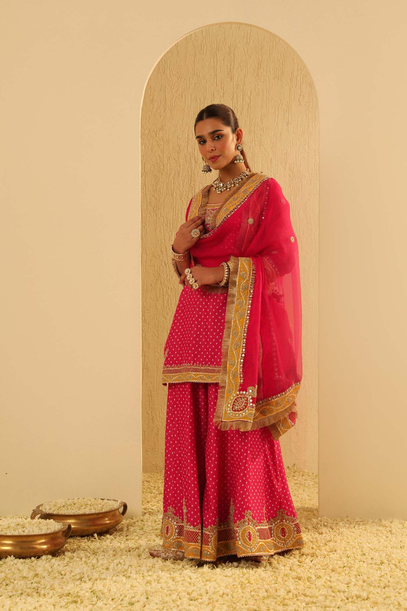 Tehreem - Rani Hotpink Kurta With Sharara And Dupatta