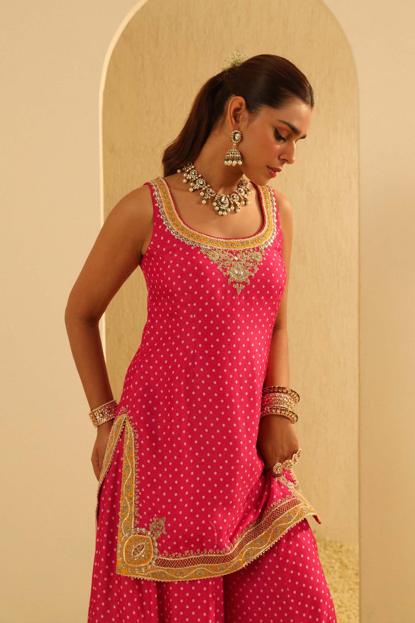 Tehreem - Rani Hotpink Kurta With Sharara And Dupatta