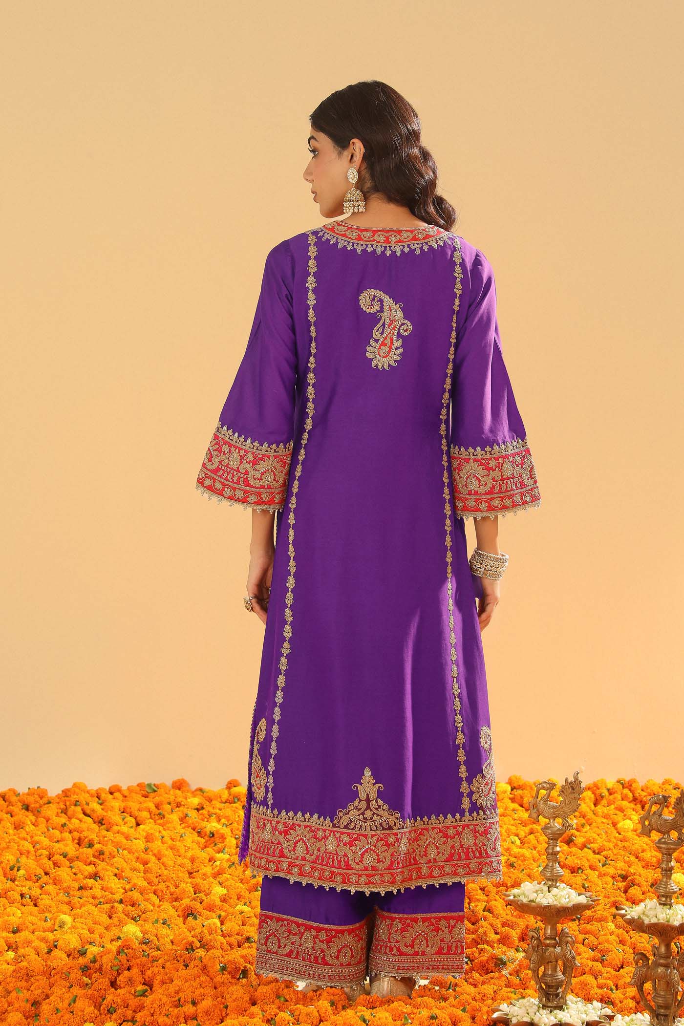 Maisha - Deep Purple Long A-Line Kurta With Palazzo