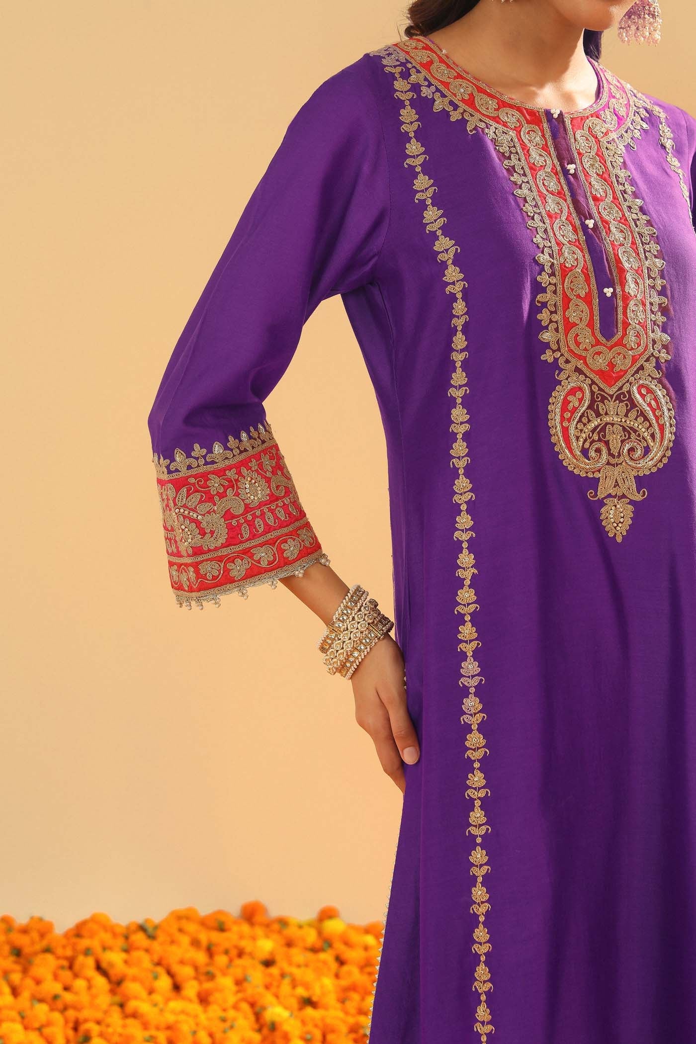 Maisha - Deep Purple Long A-Line Kurta With Palazzo