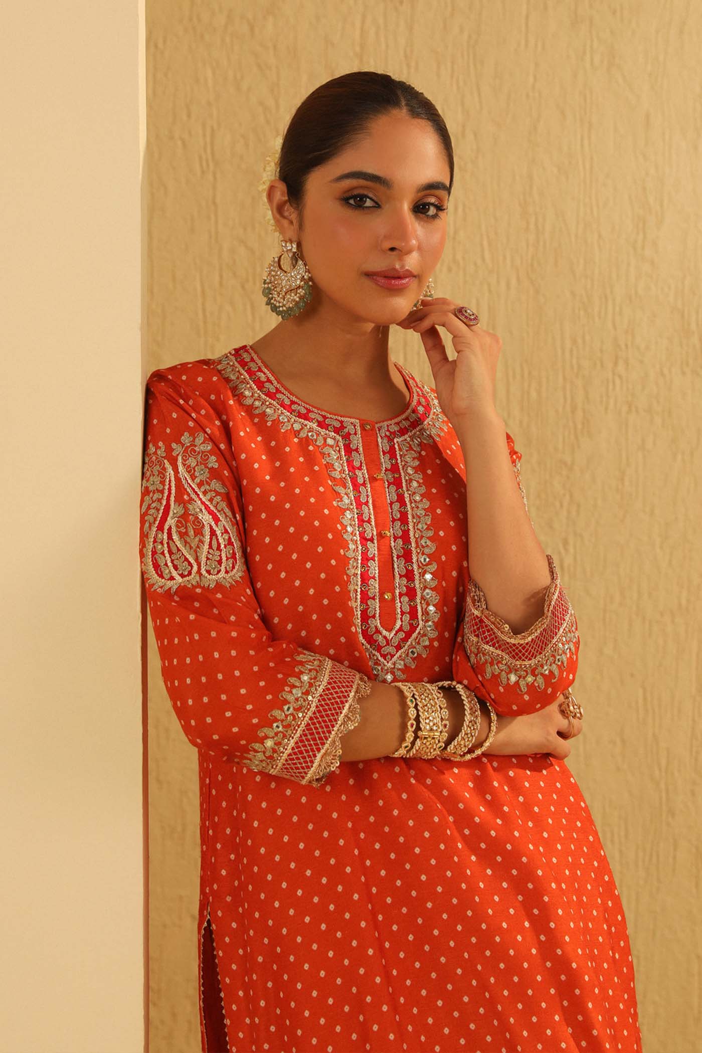 Hoorain - Orange Kurta With Sharara And Dupatta