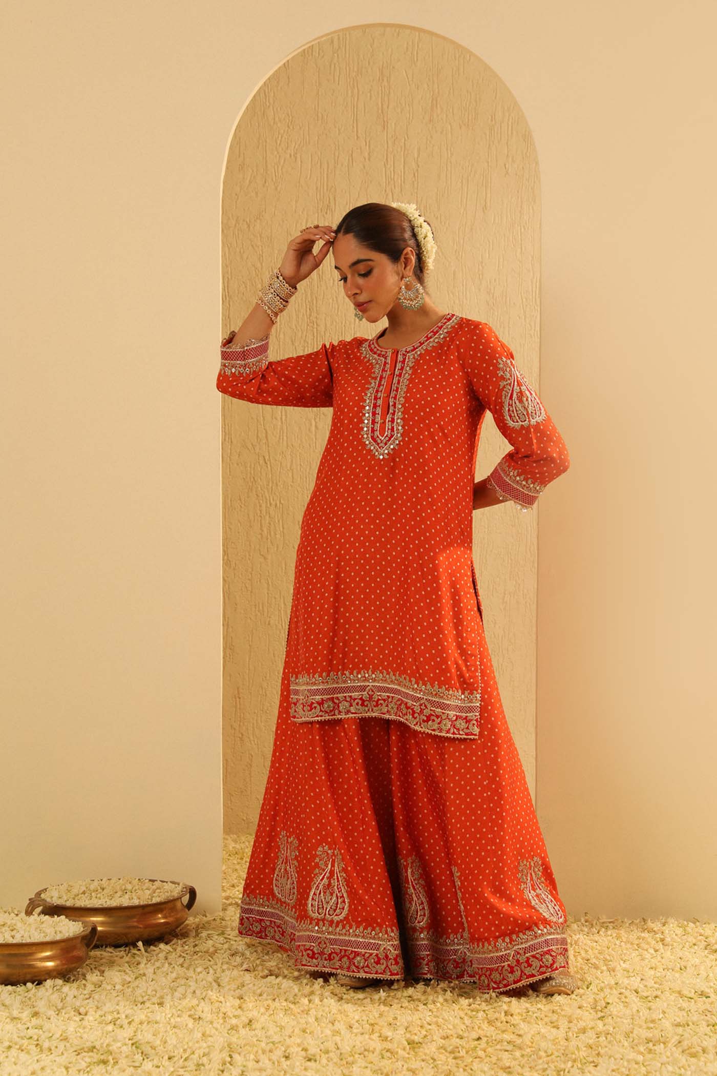 Hoorain - Orange Kurta With Sharara And Dupatta