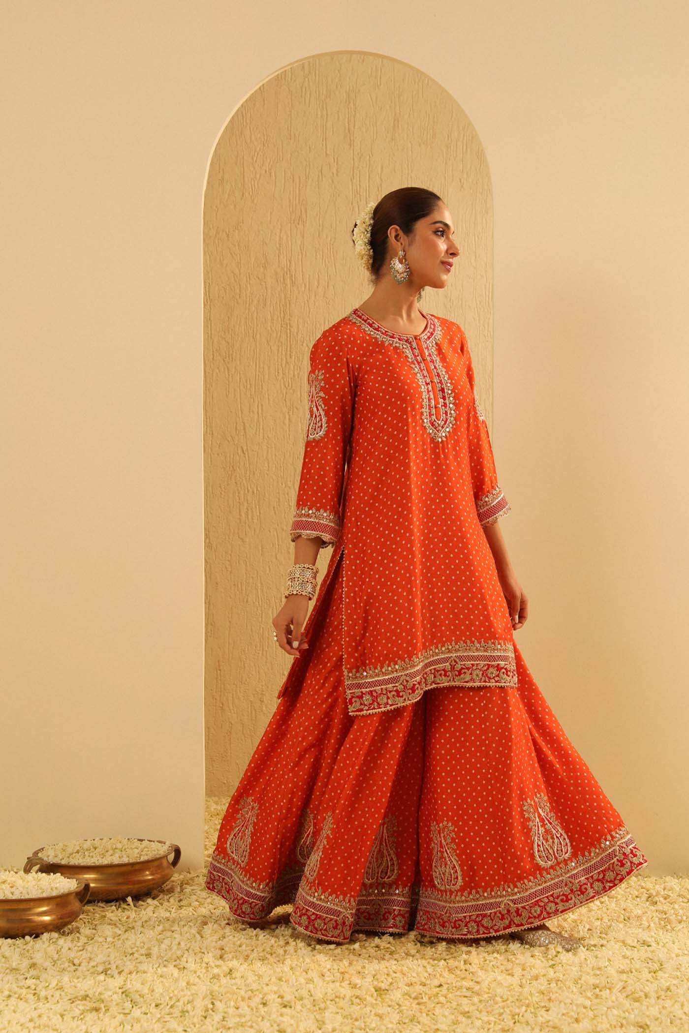 Hoorain - Orange Kurta With Sharara And Dupatta