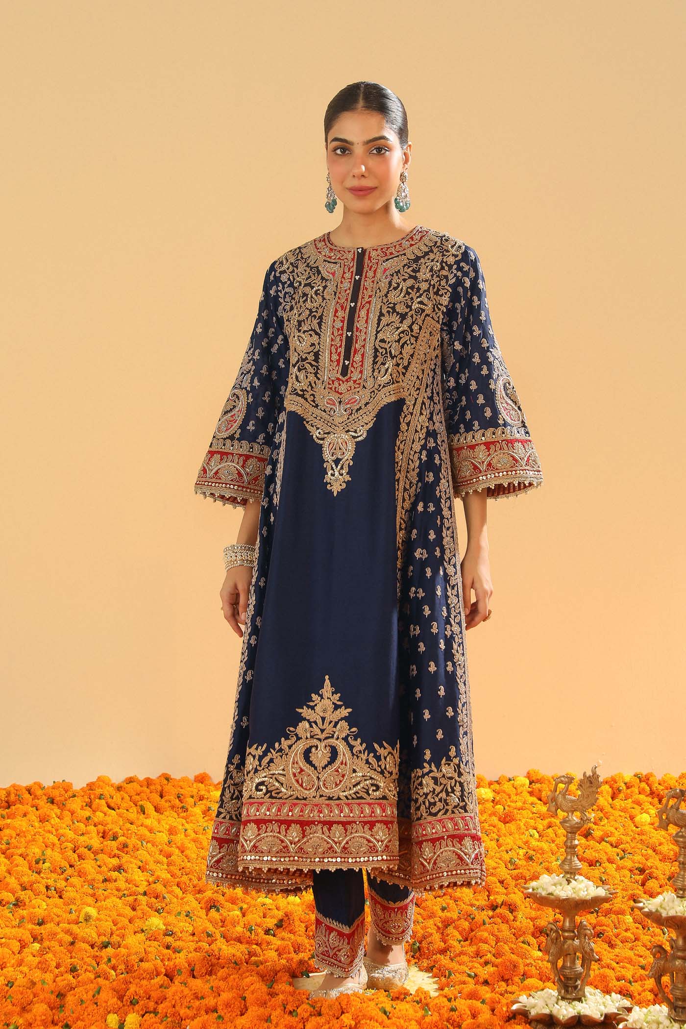 Hana - Deep Blue Long Kalidaar Chauga With Salwar