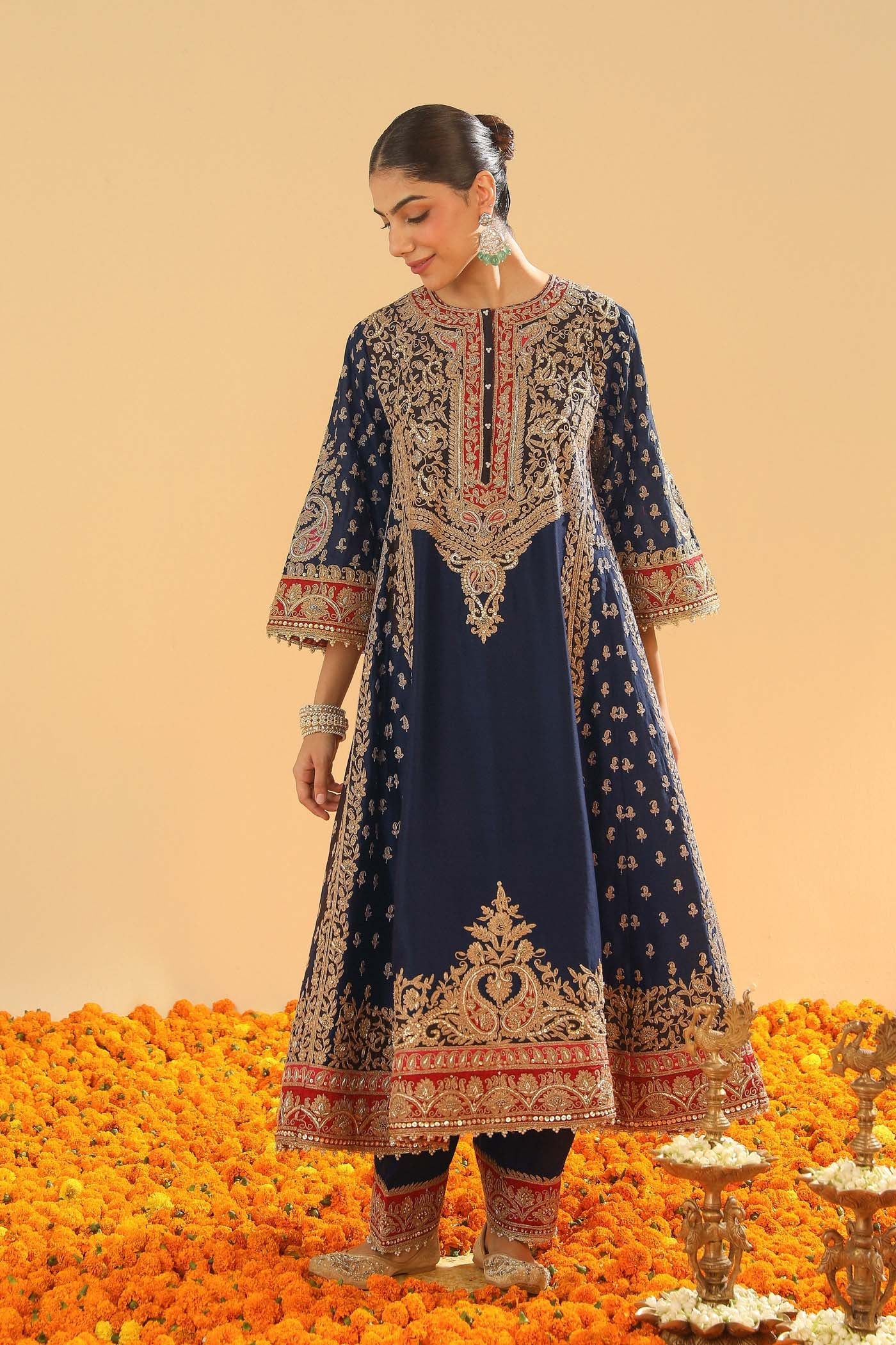 Hana - Deep Blue Long Kalidaar Chauga With Salwar