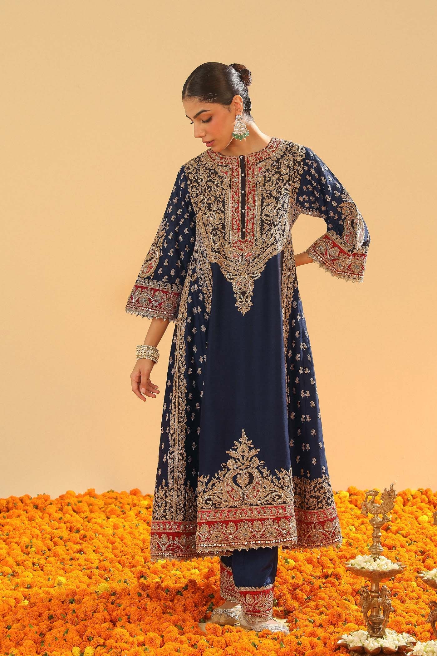 Hana - Deep Blue Long Kalidaar Chauga With Salwar