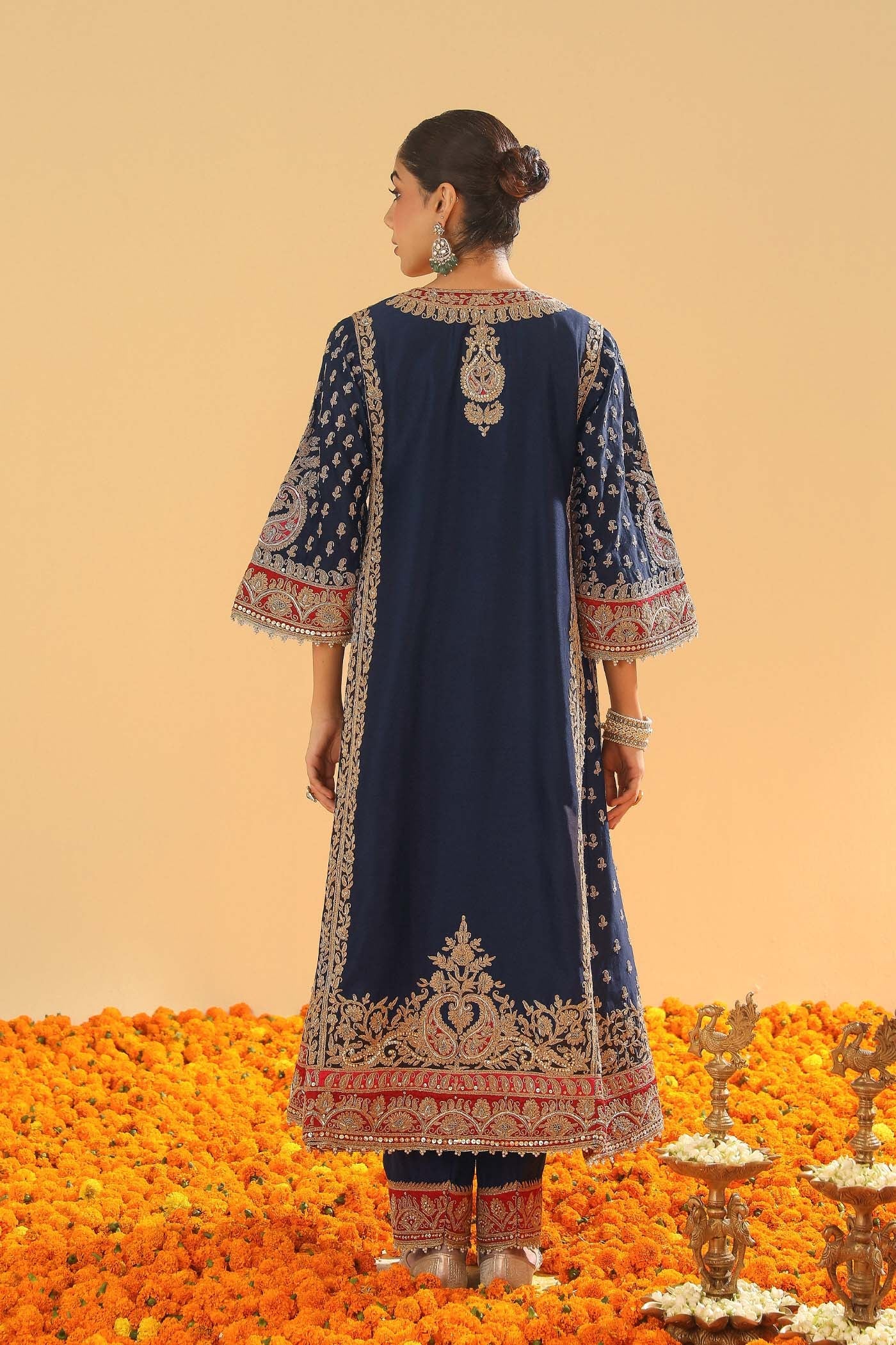 Hana - Deep Blue Long Kalidaar Chauga With Salwar