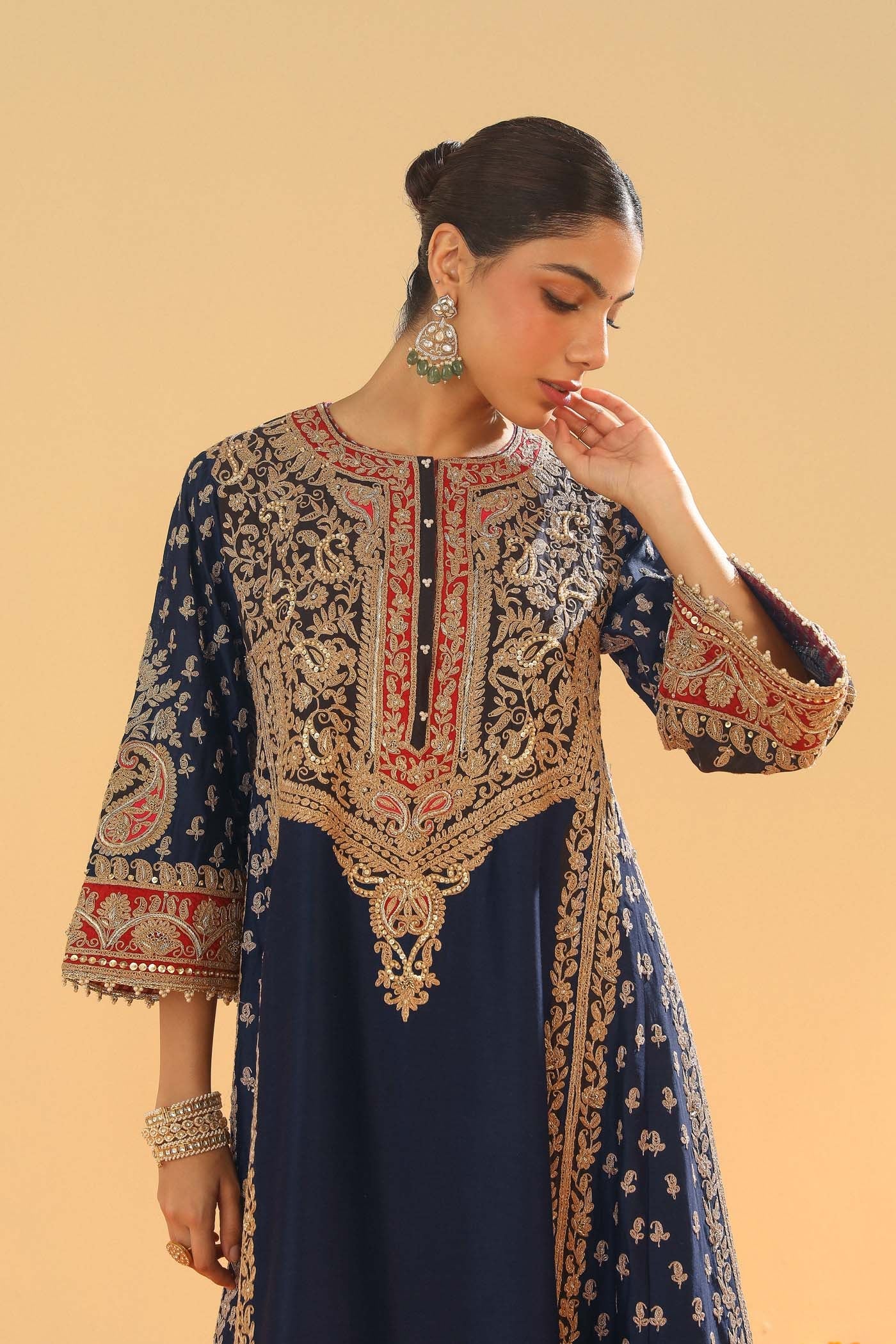 Hana - Deep Blue Long Kalidaar Chauga With Salwar