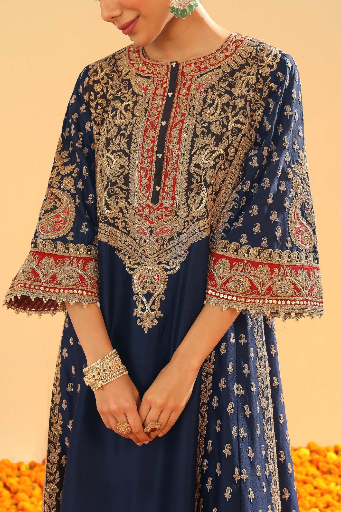 Hana - Deep Blue Long Kalidaar Chauga With Salwar