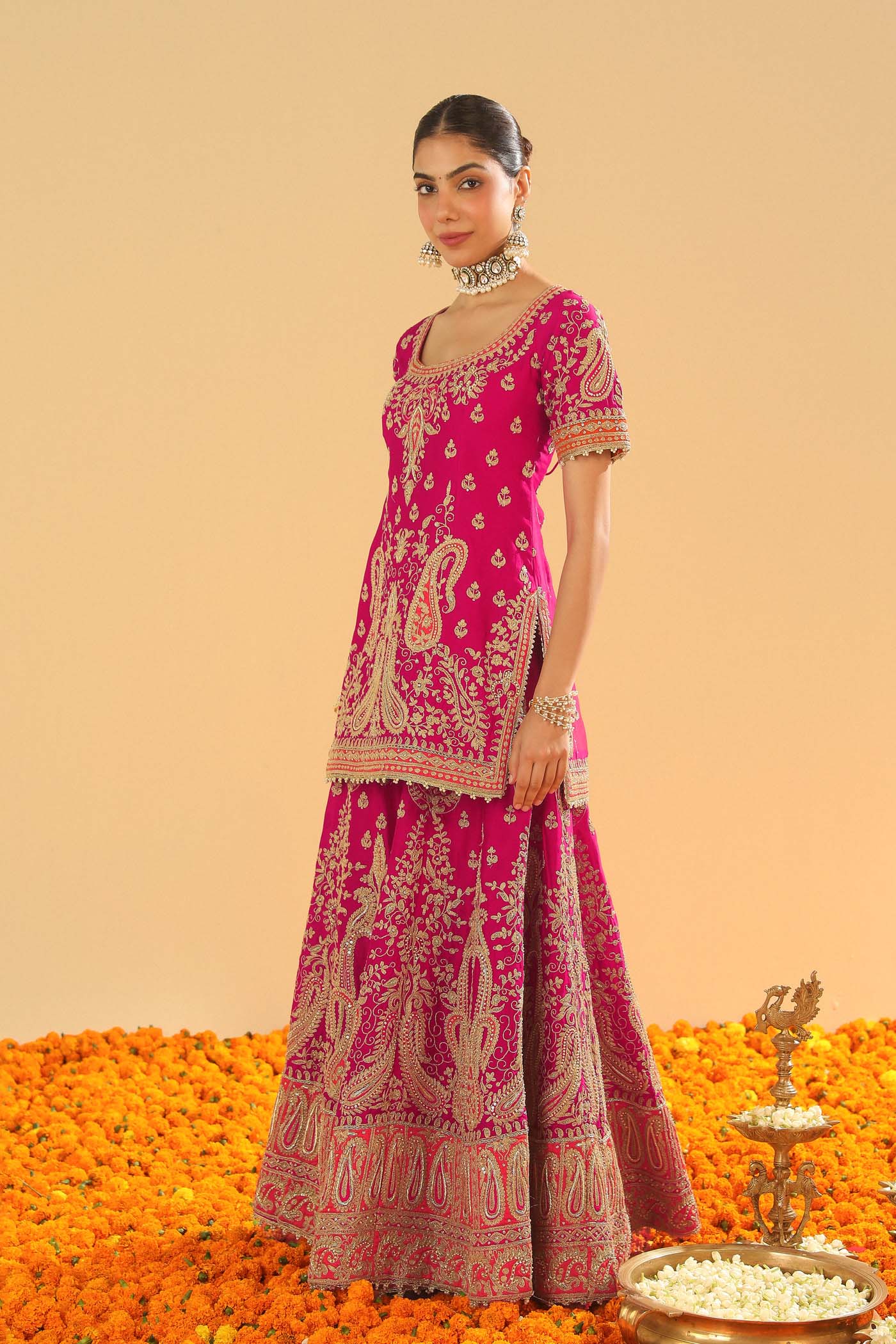 Ishwa - Rani Hotpink Kurta With Sharara