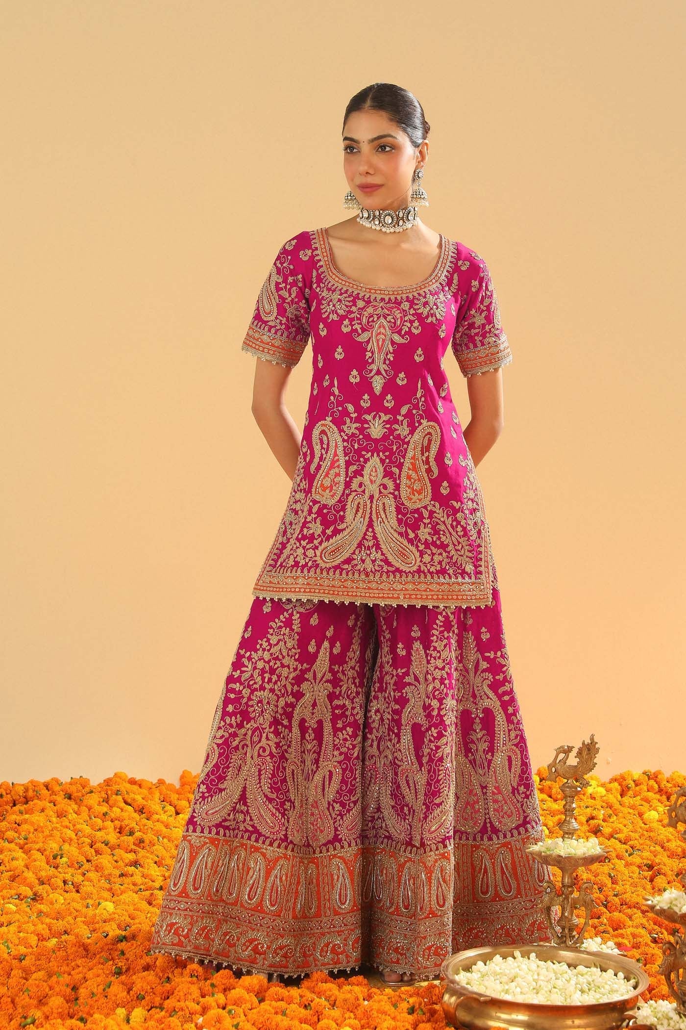 Ishwa - Rani Hotpink Kurta With Sharara