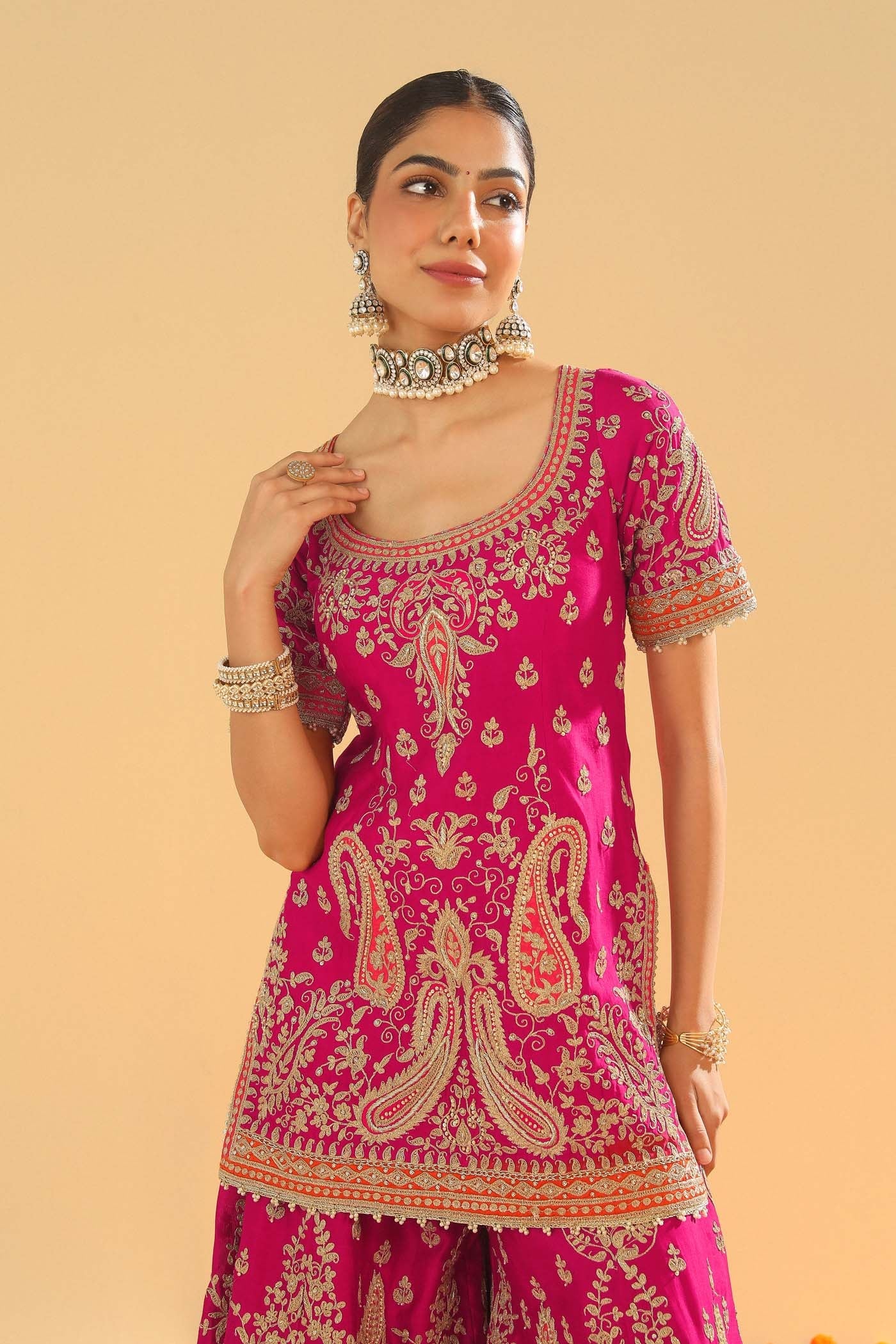 Ishwa - Rani Hotpink Kurta With Sharara
