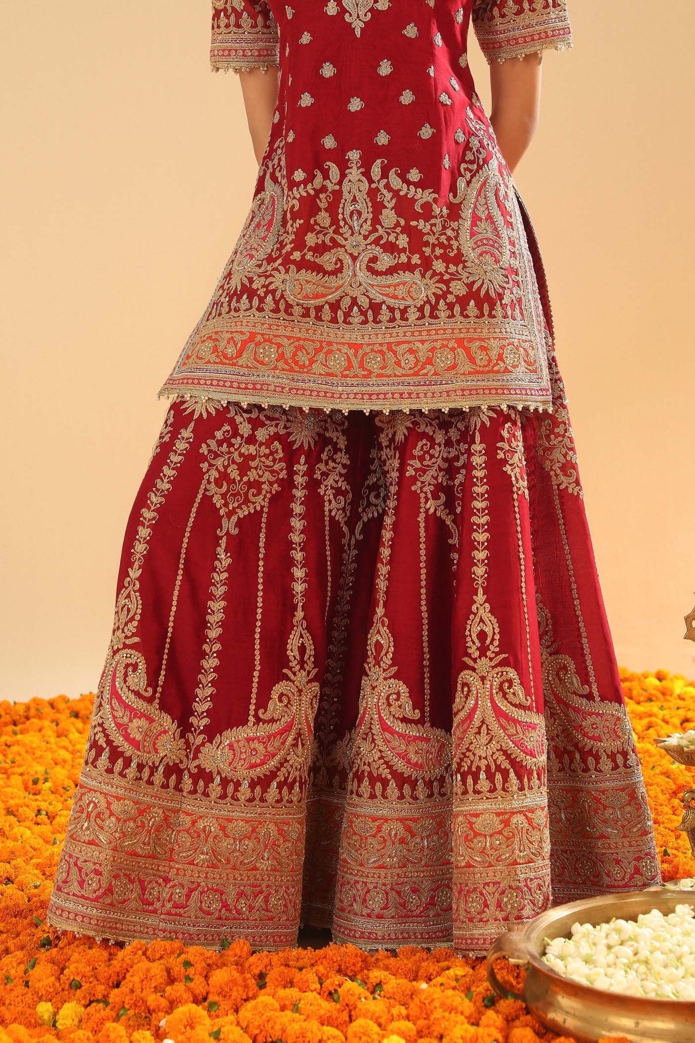 Sehrish - Deep Red Short Kurta With Sharara