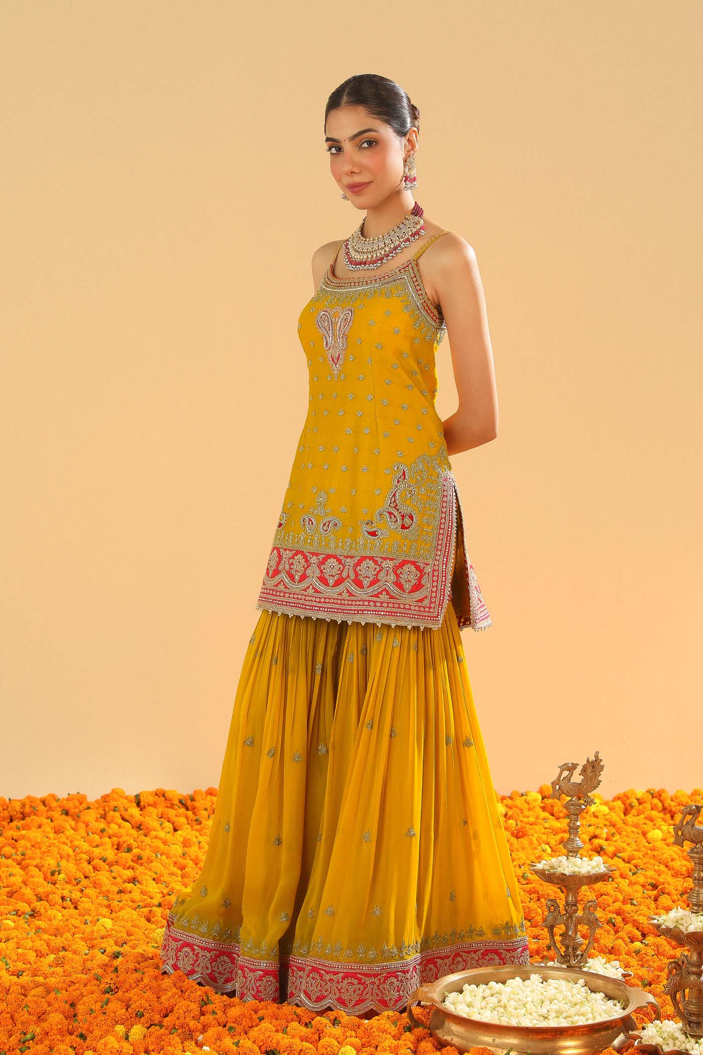 Mehan - Heirloom Mustard Short Kurta With Garara
