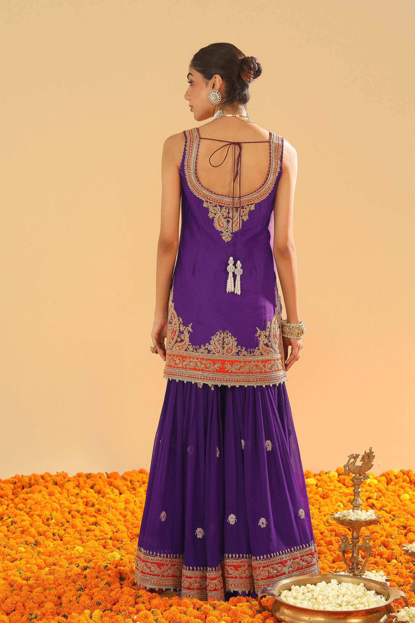 Maziyah - Deep Purple Short Kurta With Garara