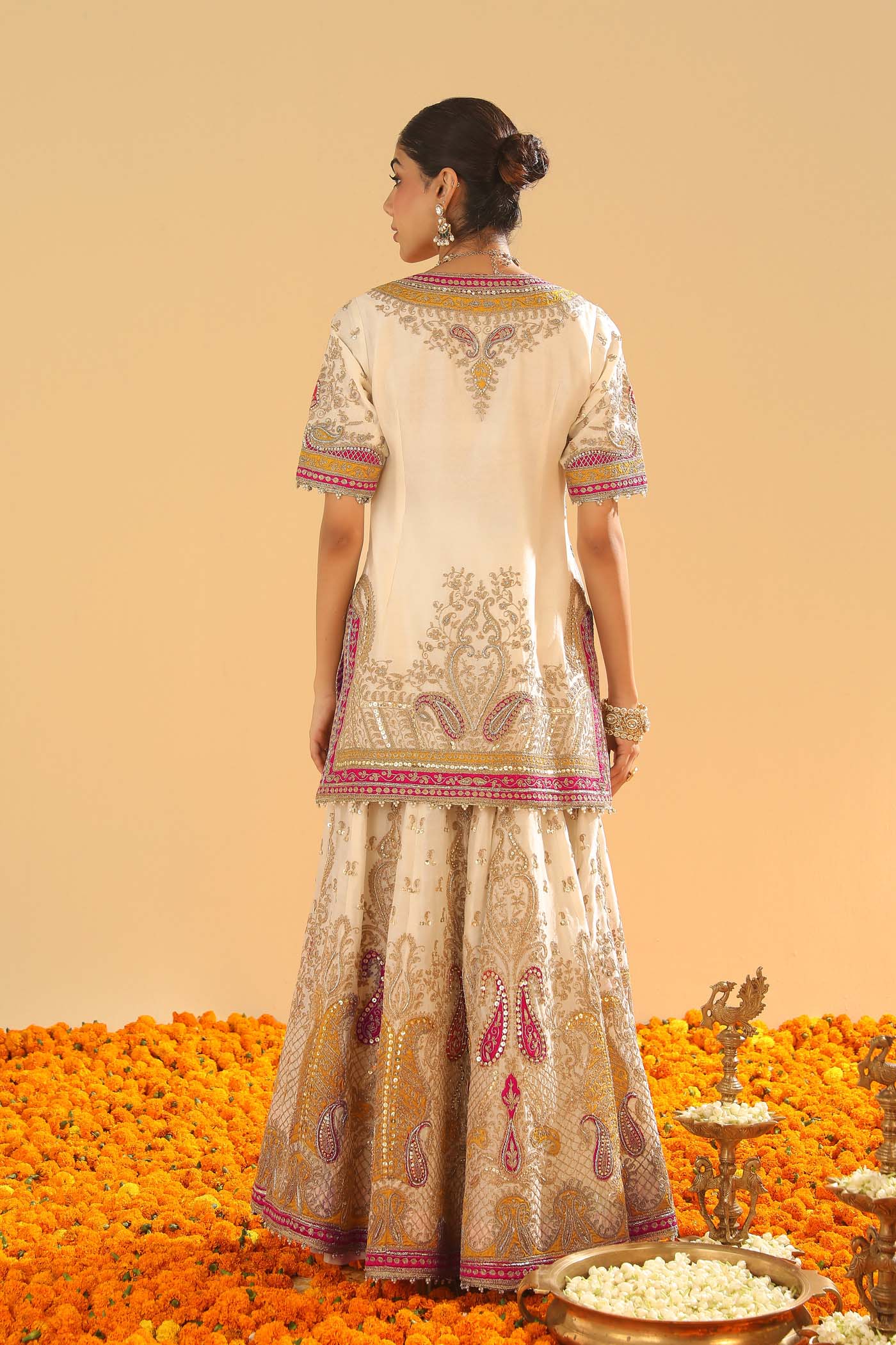 Sadiya - Daisy Ivory Short Kurta With Sharara