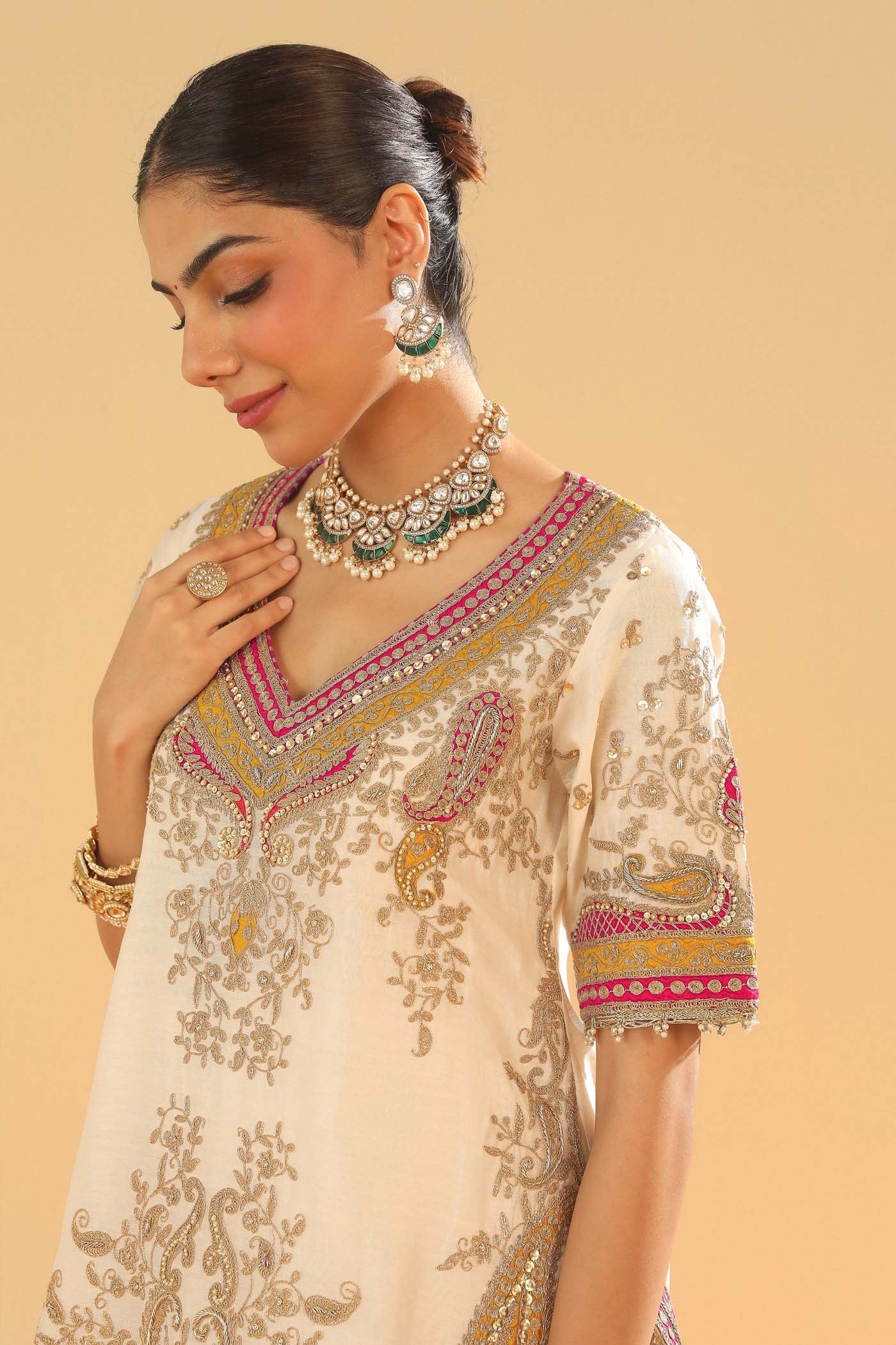 Sadiya - Daisy Ivory Short Kurta With Sharara