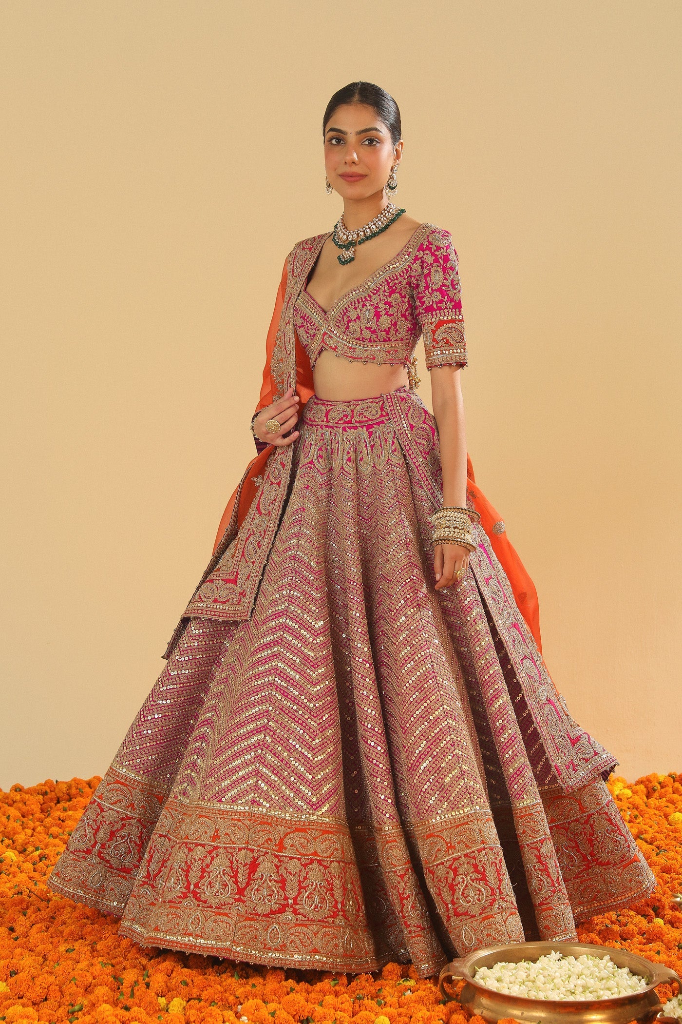Anahira - Rani Hotpink Blouse With Lehenga And Dupatta