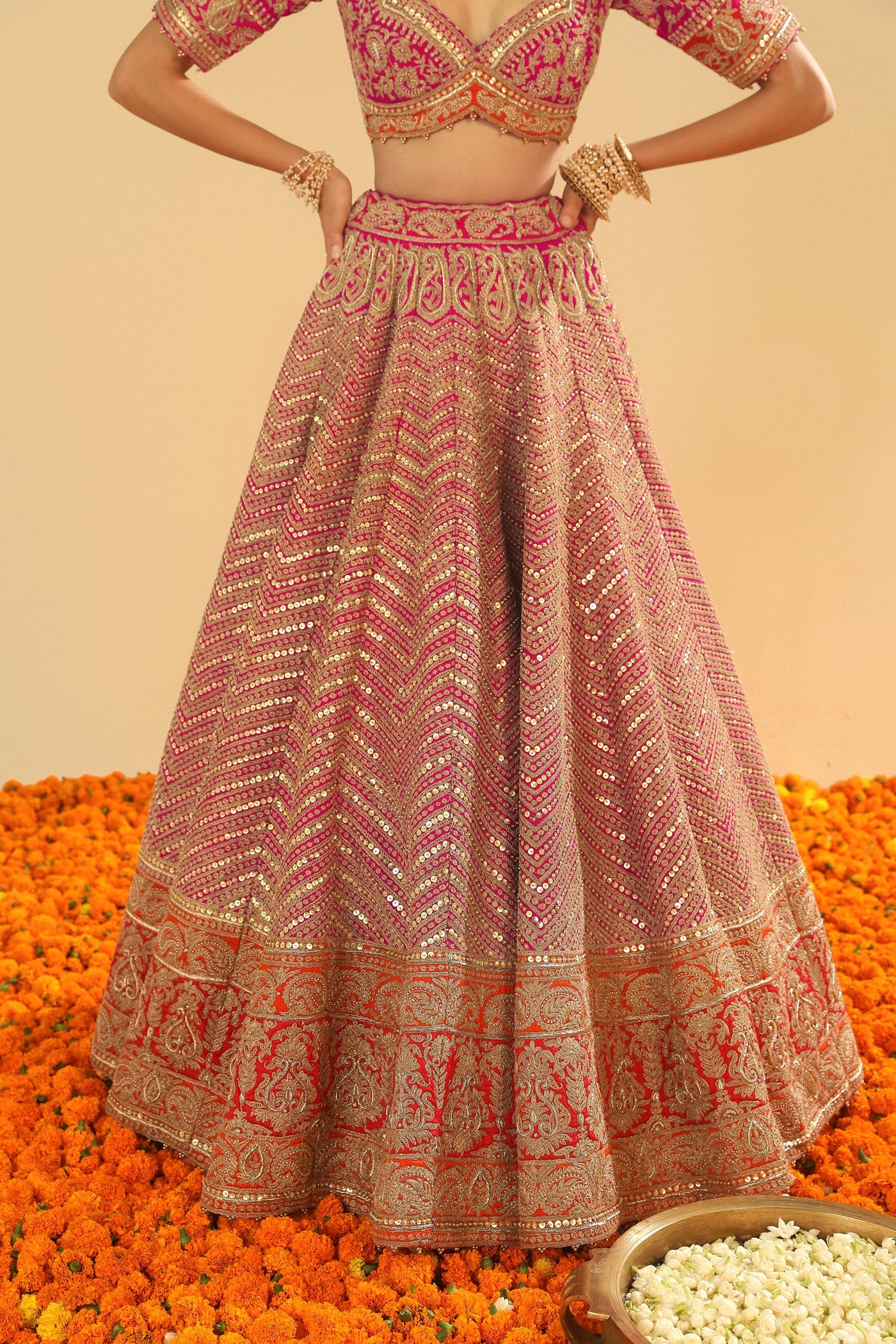 Anahira - Rani Hotpink Blouse With Lehenga And Dupatta