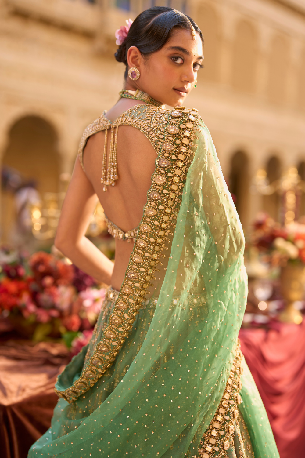 Green Gold Zardosi Lehenga Set