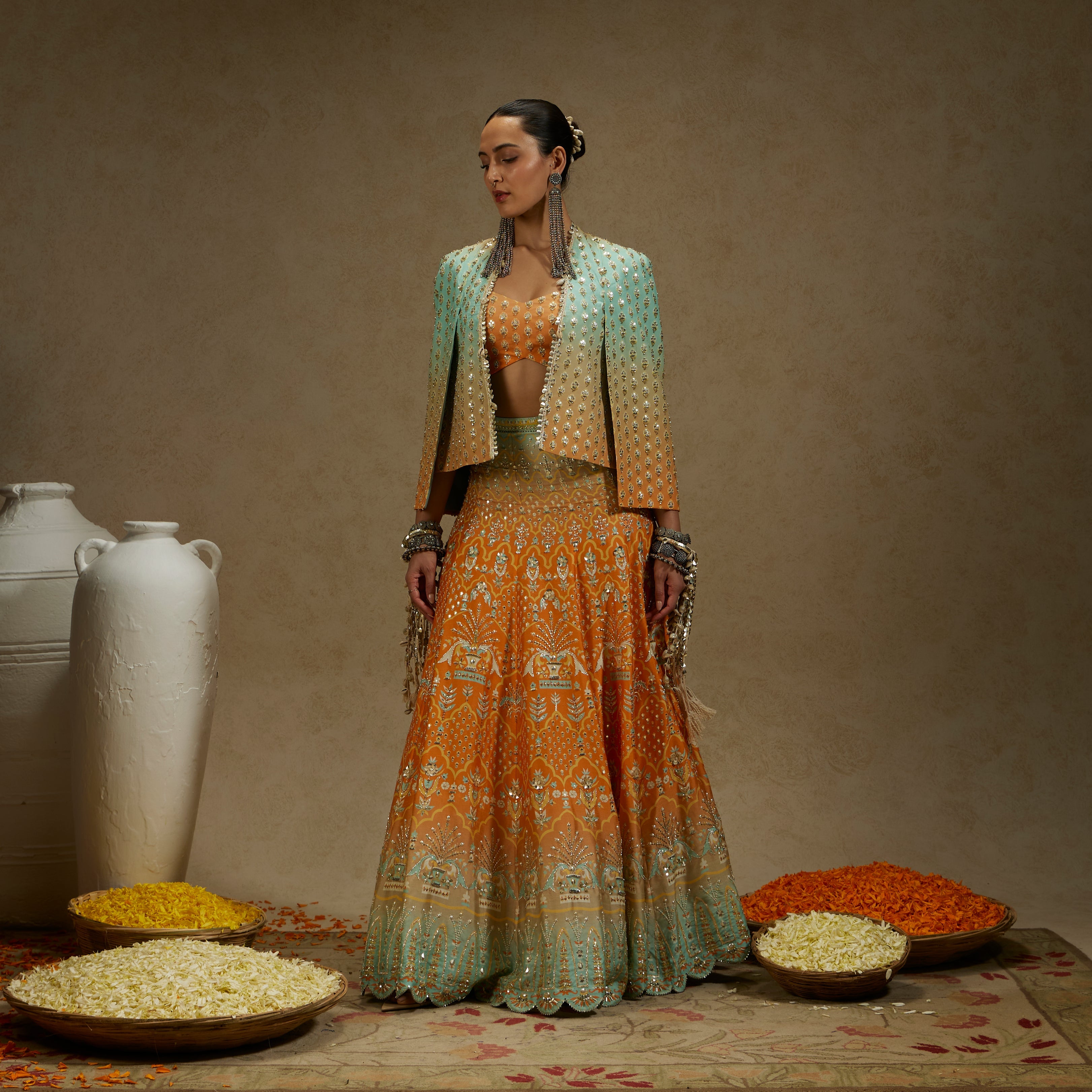 Orange Blue Embellished Noor Jacket