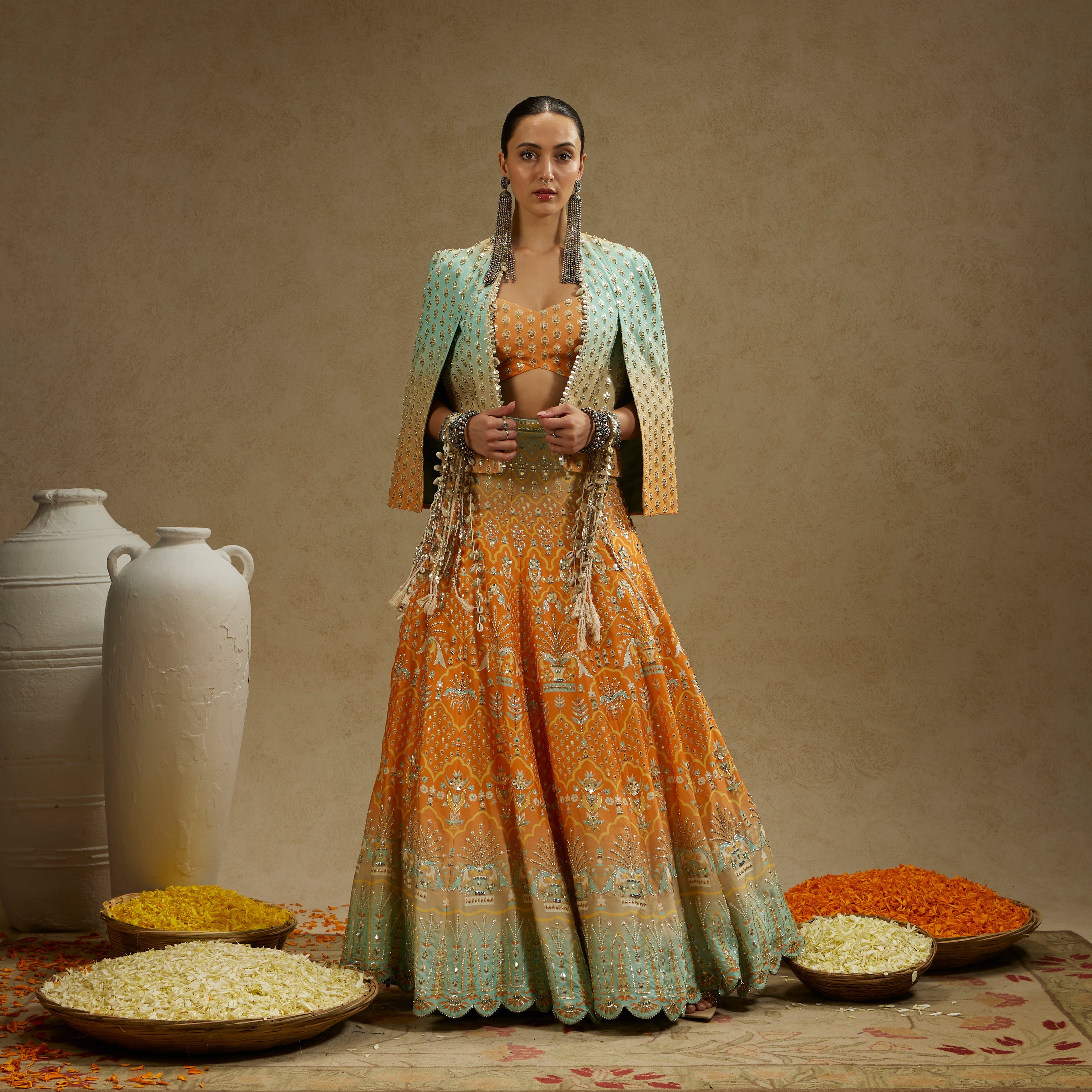Orange Blue Embellished Noor Jacket