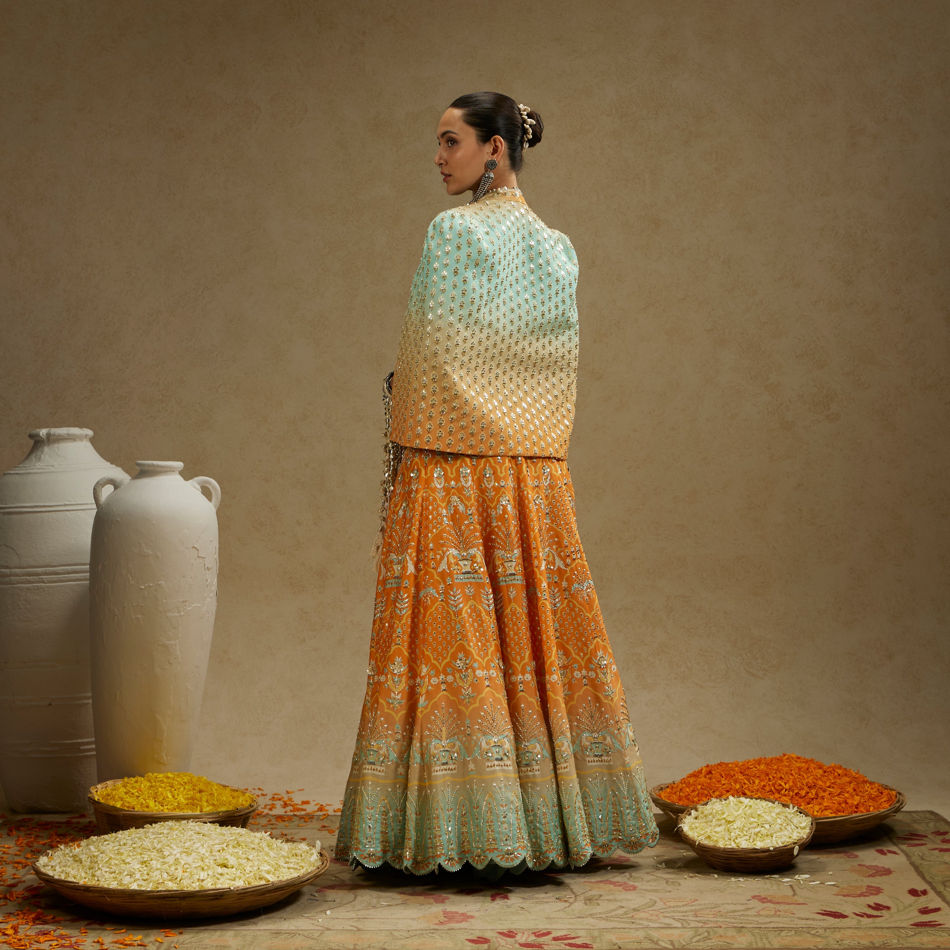 Orange Blue Embellished Noor Jacket
