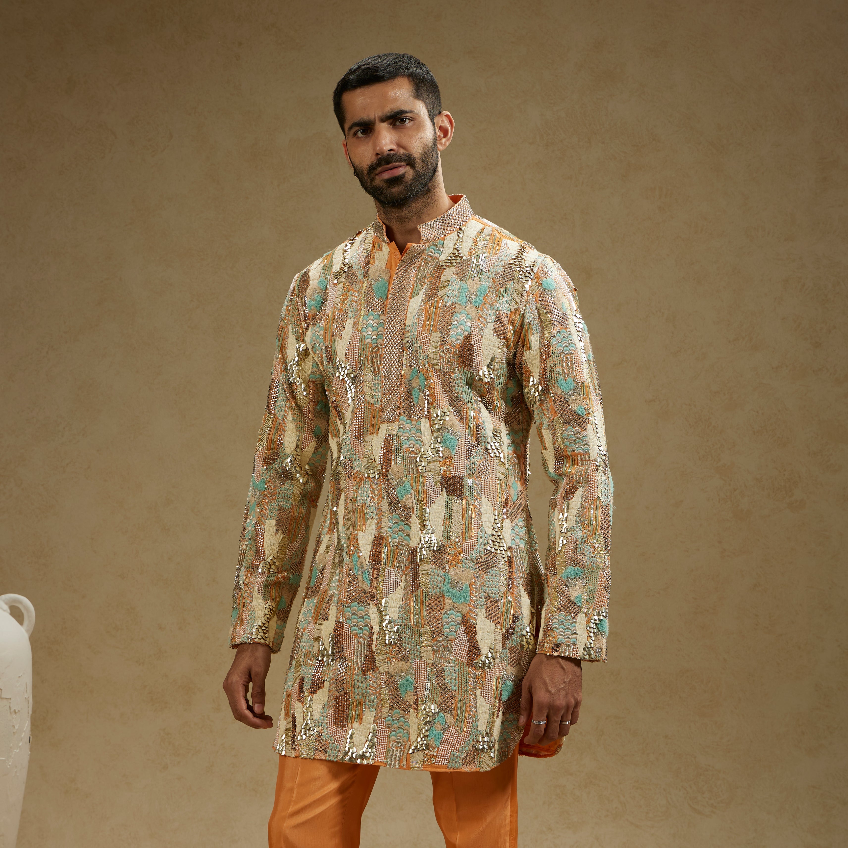 Orange Embellished Kurta Set