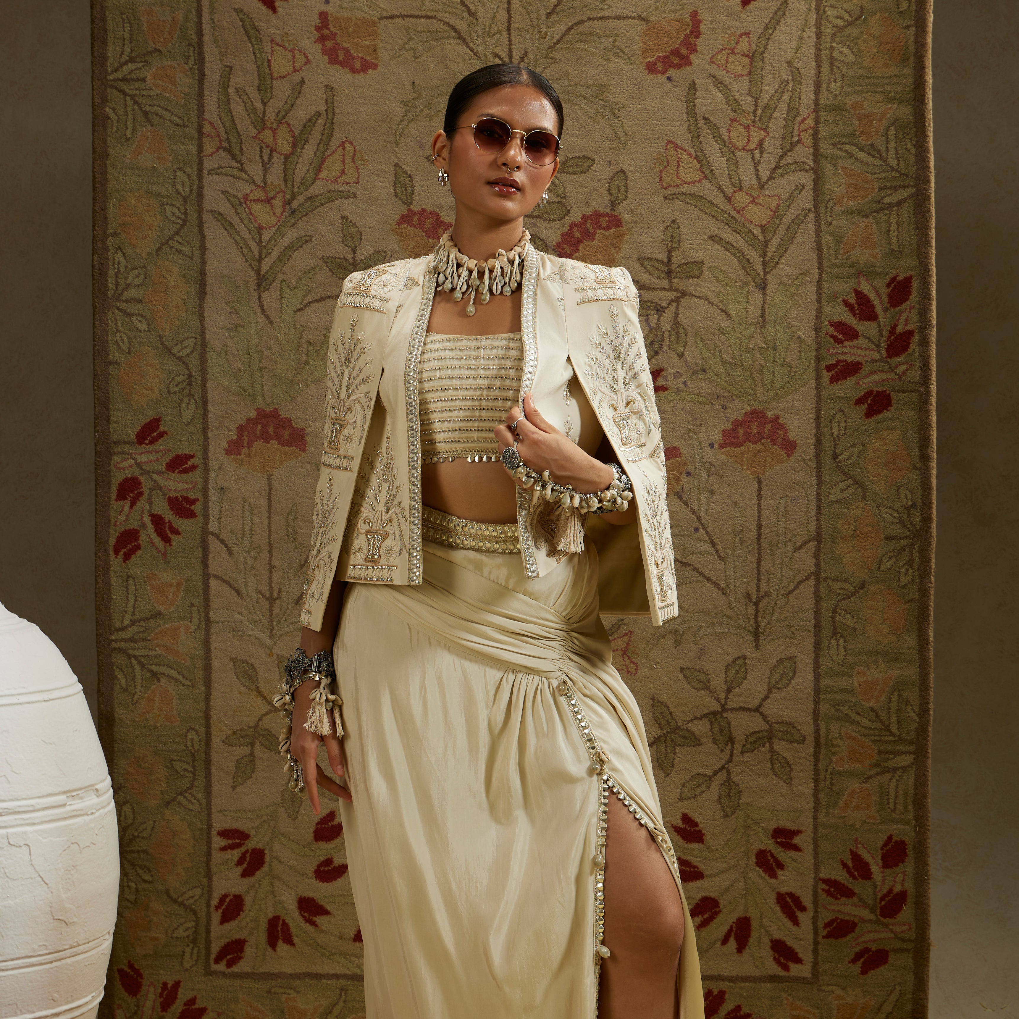 Magnolia Embellished Butta Cape Jacket