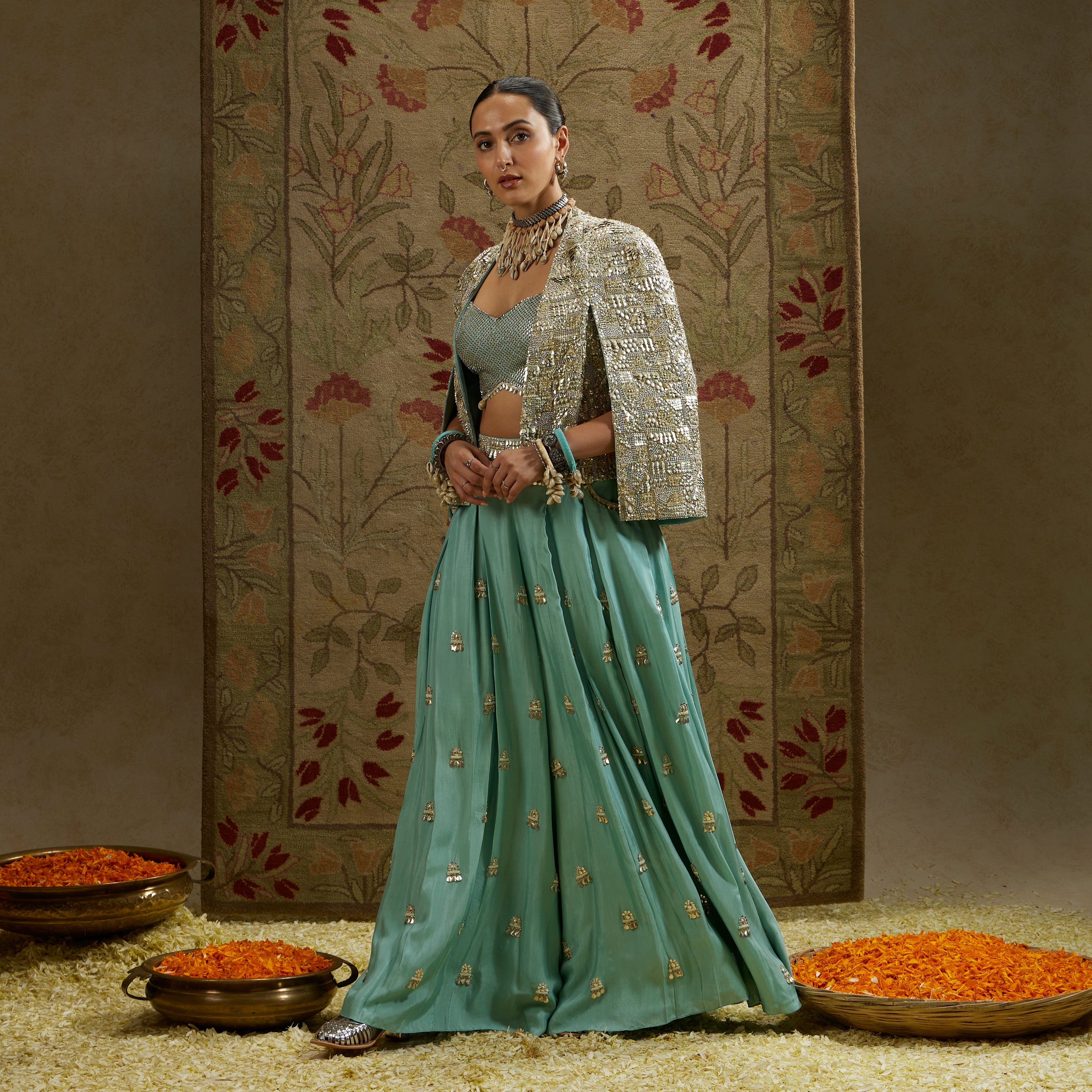 Blue Metallic Embellished Noor Jacket