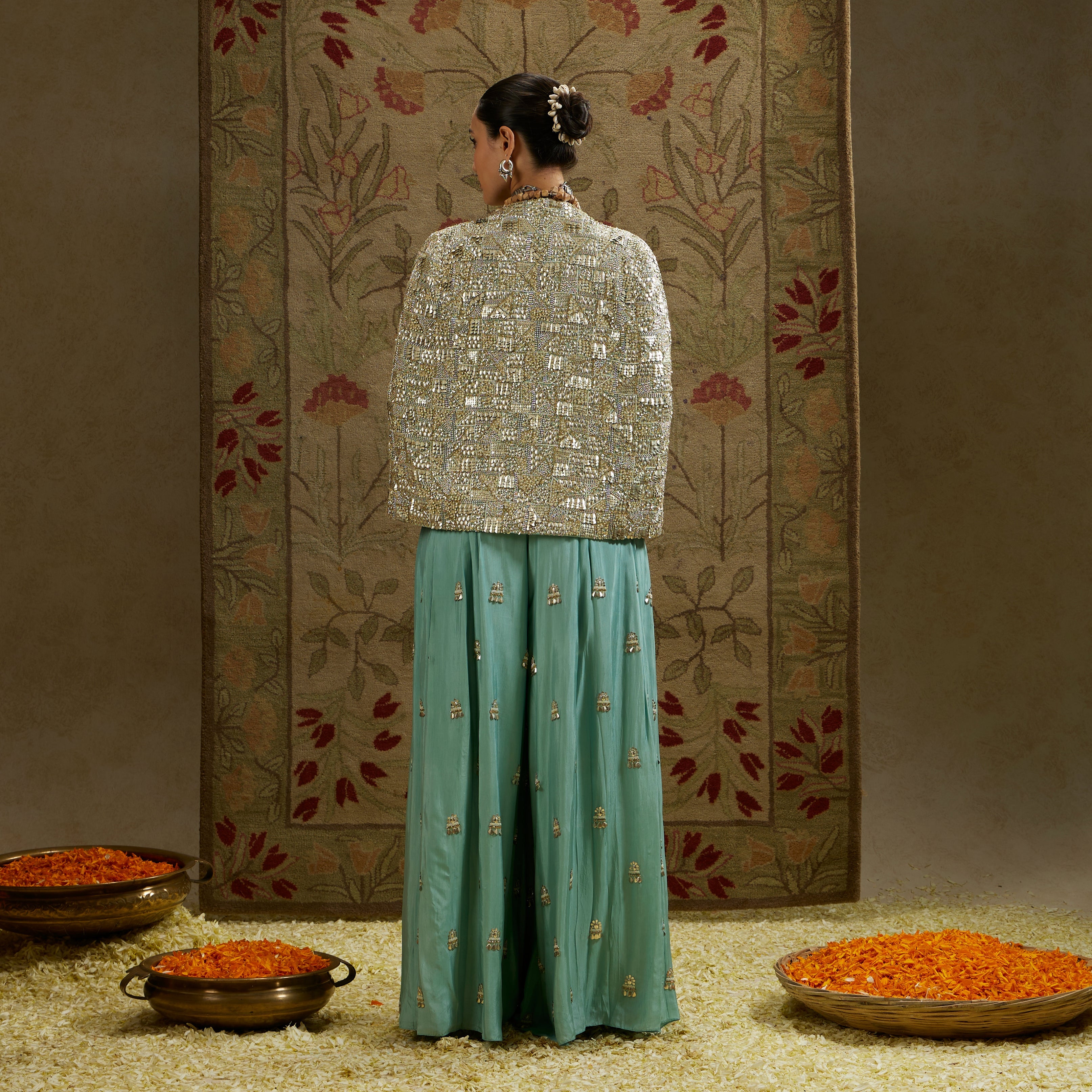 Blue Metallic Embellished Noor Jacket