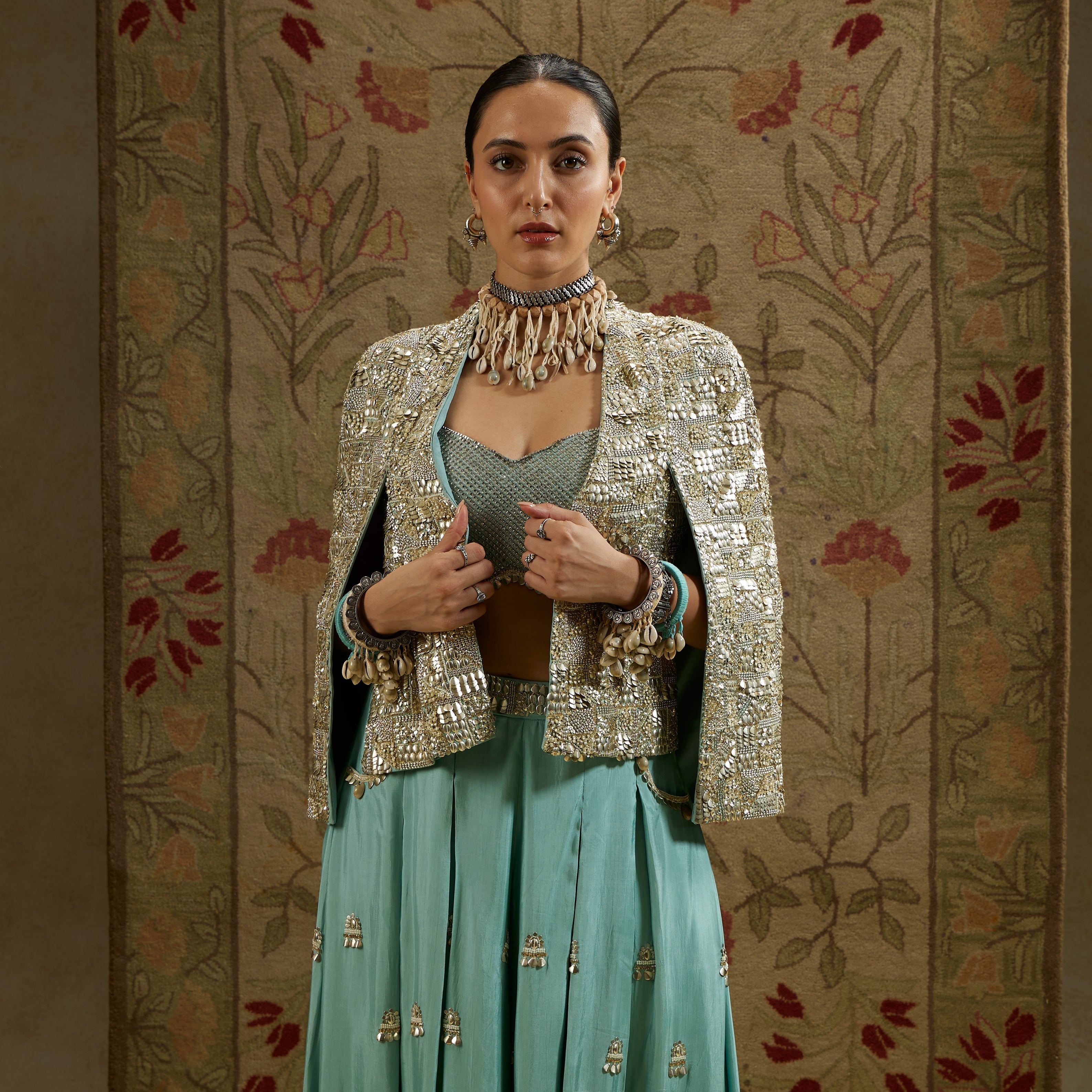 Blue Metallic Embellished Noor Jacket