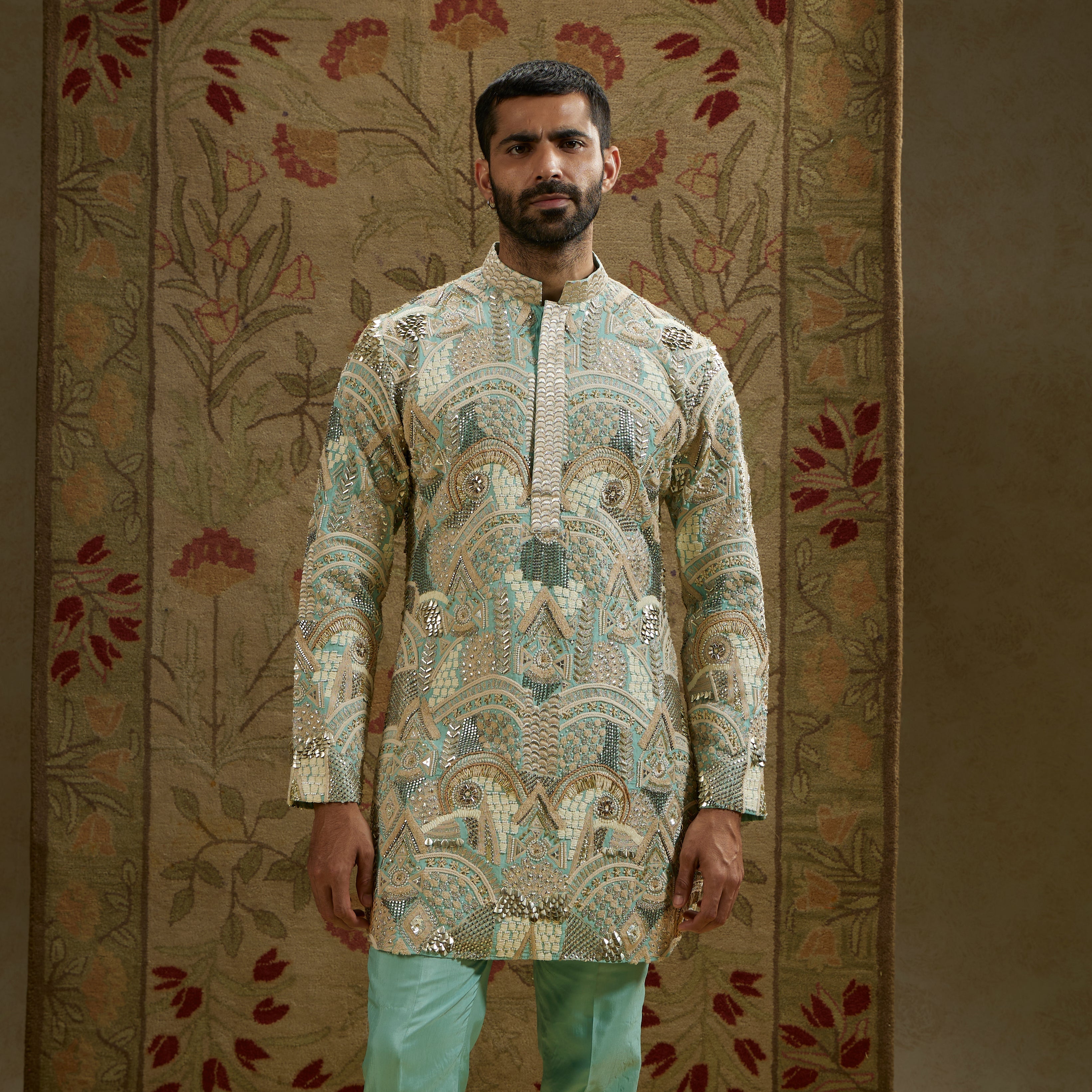 Teal Blue Embellished Kurta Set